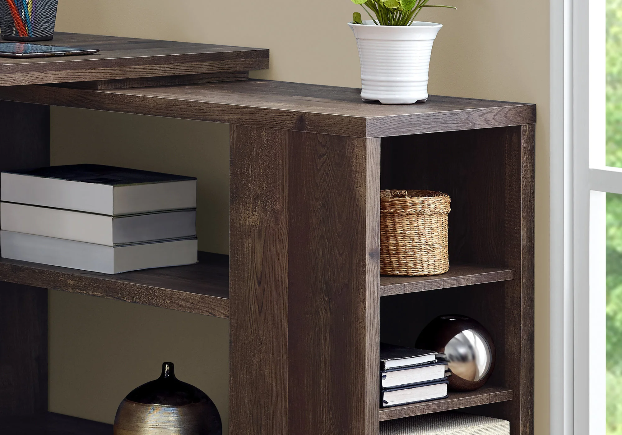 Black Grey Particle Board Hollow Core Computer Desk With A Grey Top By Homeroots - Image 6