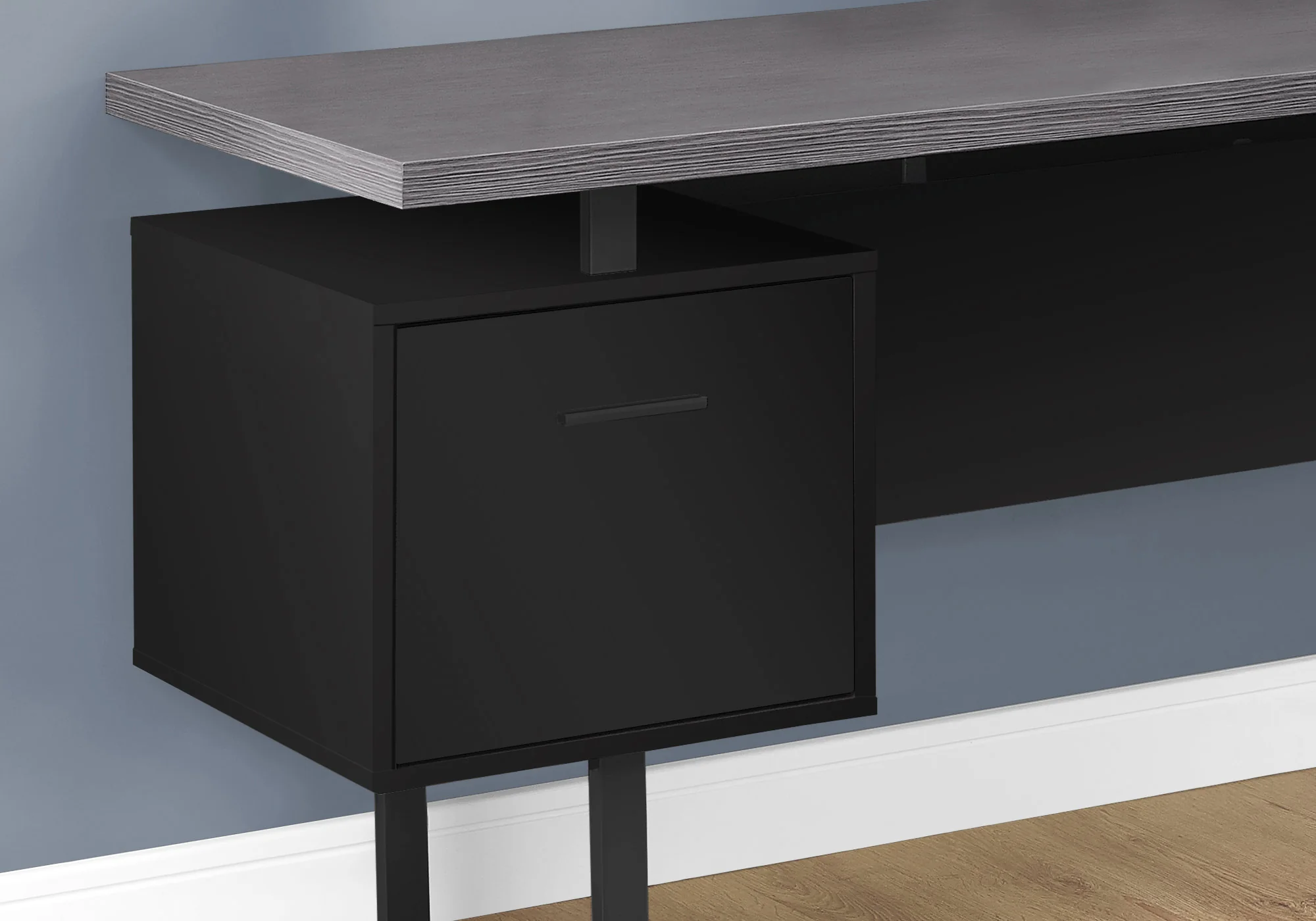 Black Grey Particle Board Hollow Core Metal Computer Desk By Homeroots - 333530 - Image 2