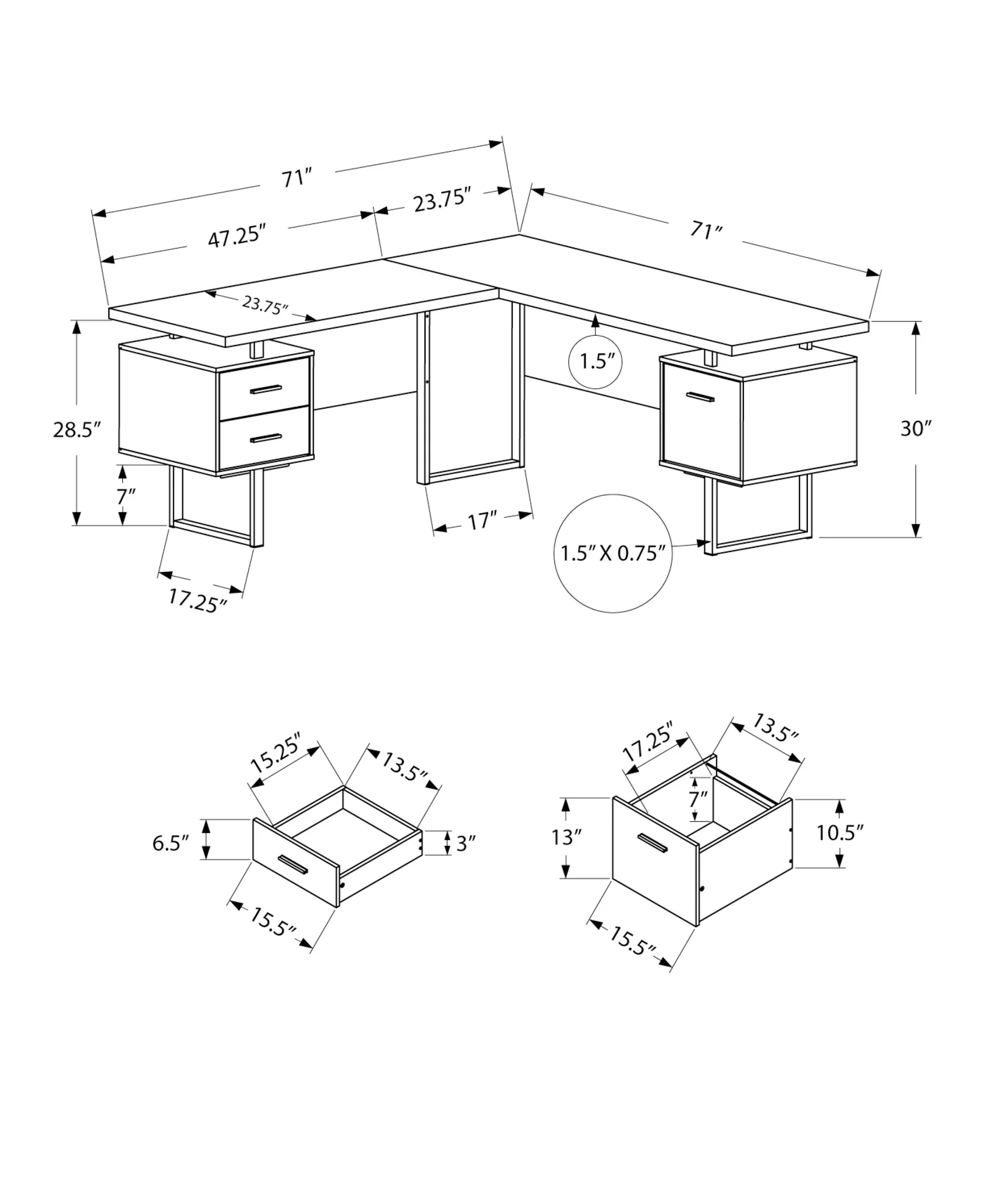 Black Grey Particle Board Hollow Core Metal Computer Desk By Homeroots - 333530 - Image 3