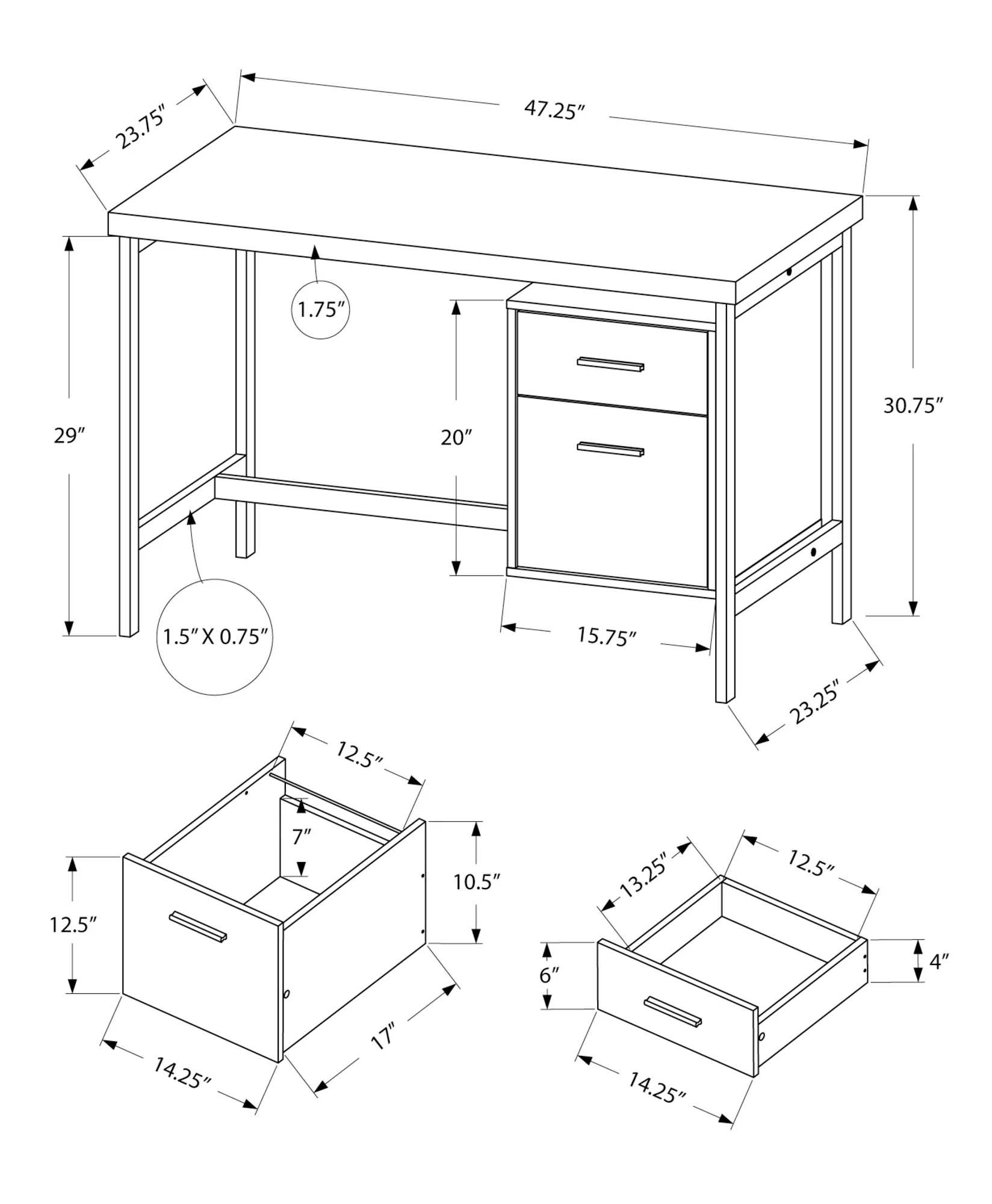 Black Grey Particle Board Hollow Core Metal Computer Desk By Homeroots - 333535 - Image 3