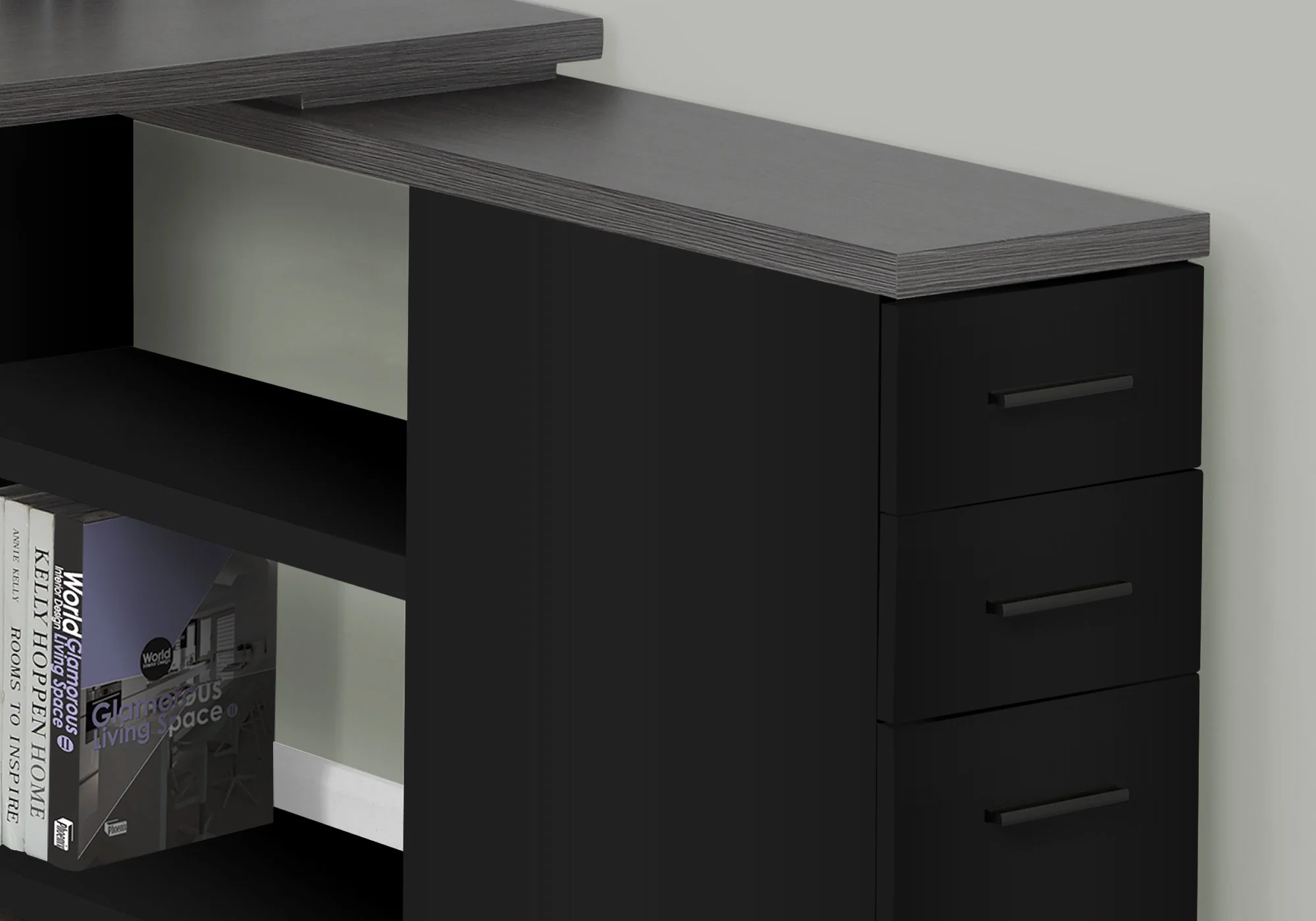 Black Grey Particle Board Hollow Core Metal Computer Desk With A Grey Top By Homeroots - Image 2
