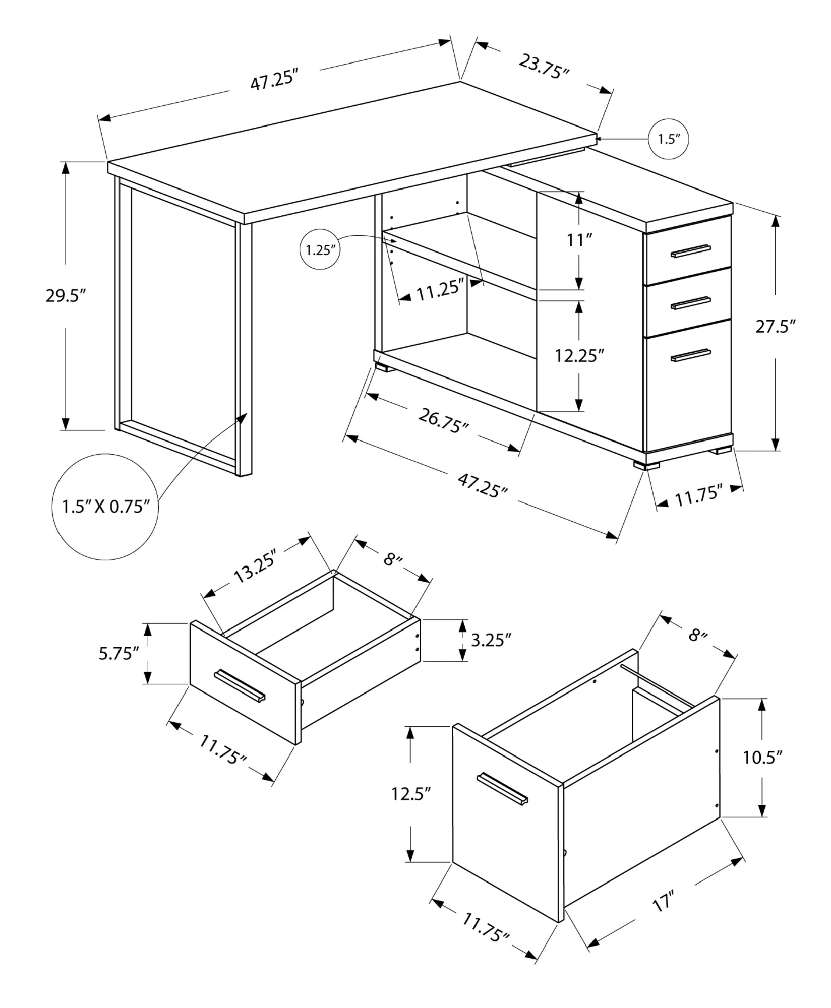 Black Grey Particle Board Hollow Core Metal Computer Desk With A Grey Top By Homeroots - Image 3