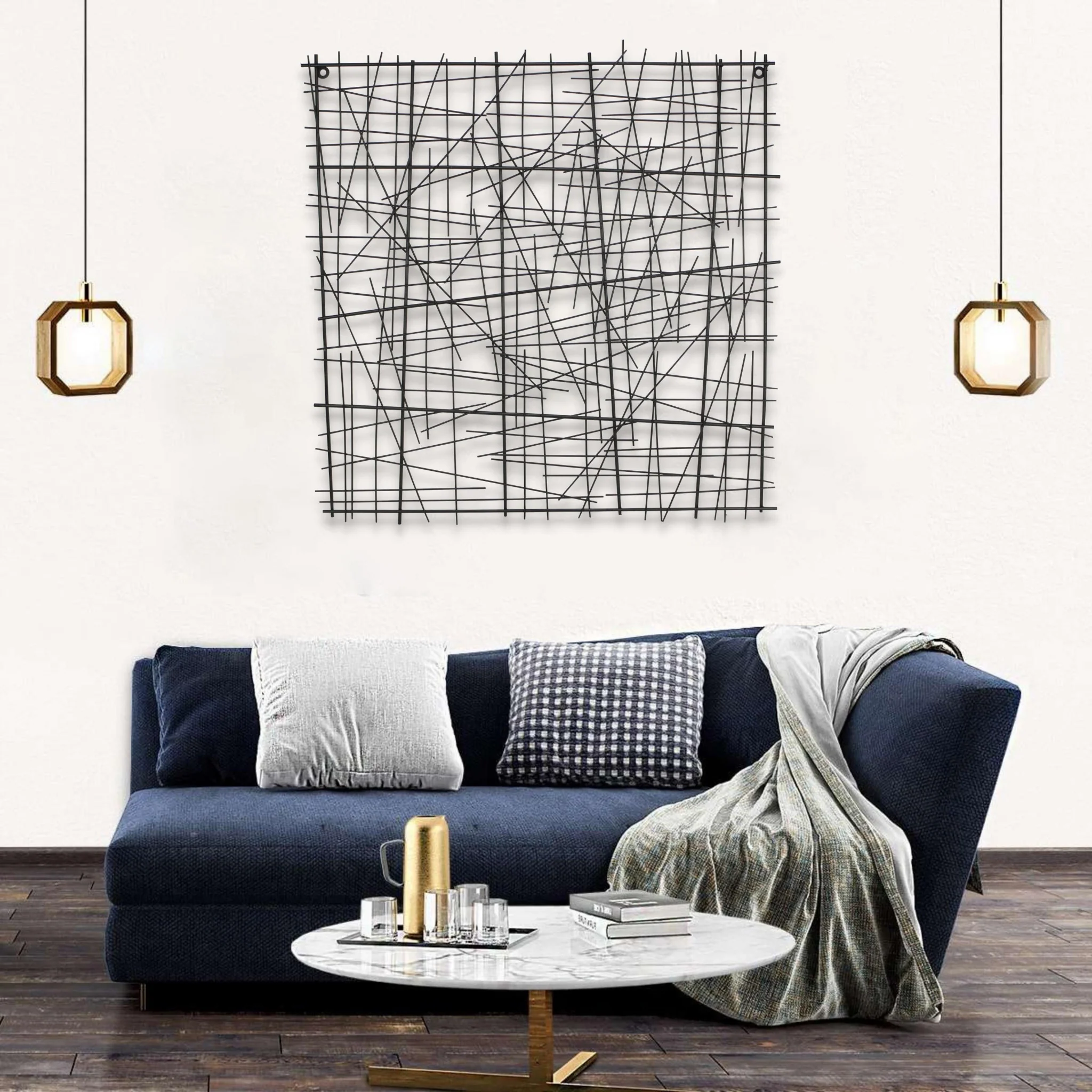 Black Handcrafted Abstract Lines Metal Hanging Dimensional Sculpture By Homeroots - Image 6