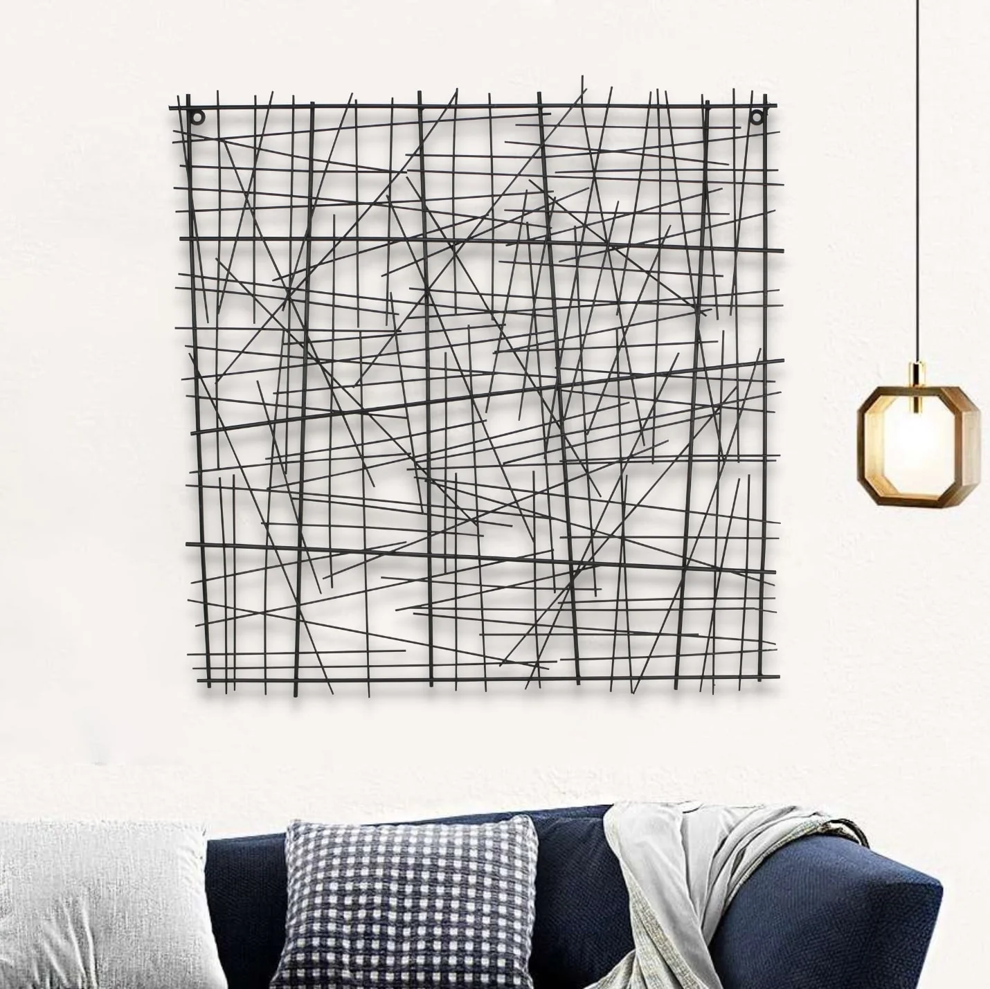 Black Handcrafted Abstract Lines Metal Hanging Dimensional Sculpture By Homeroots - Image 8