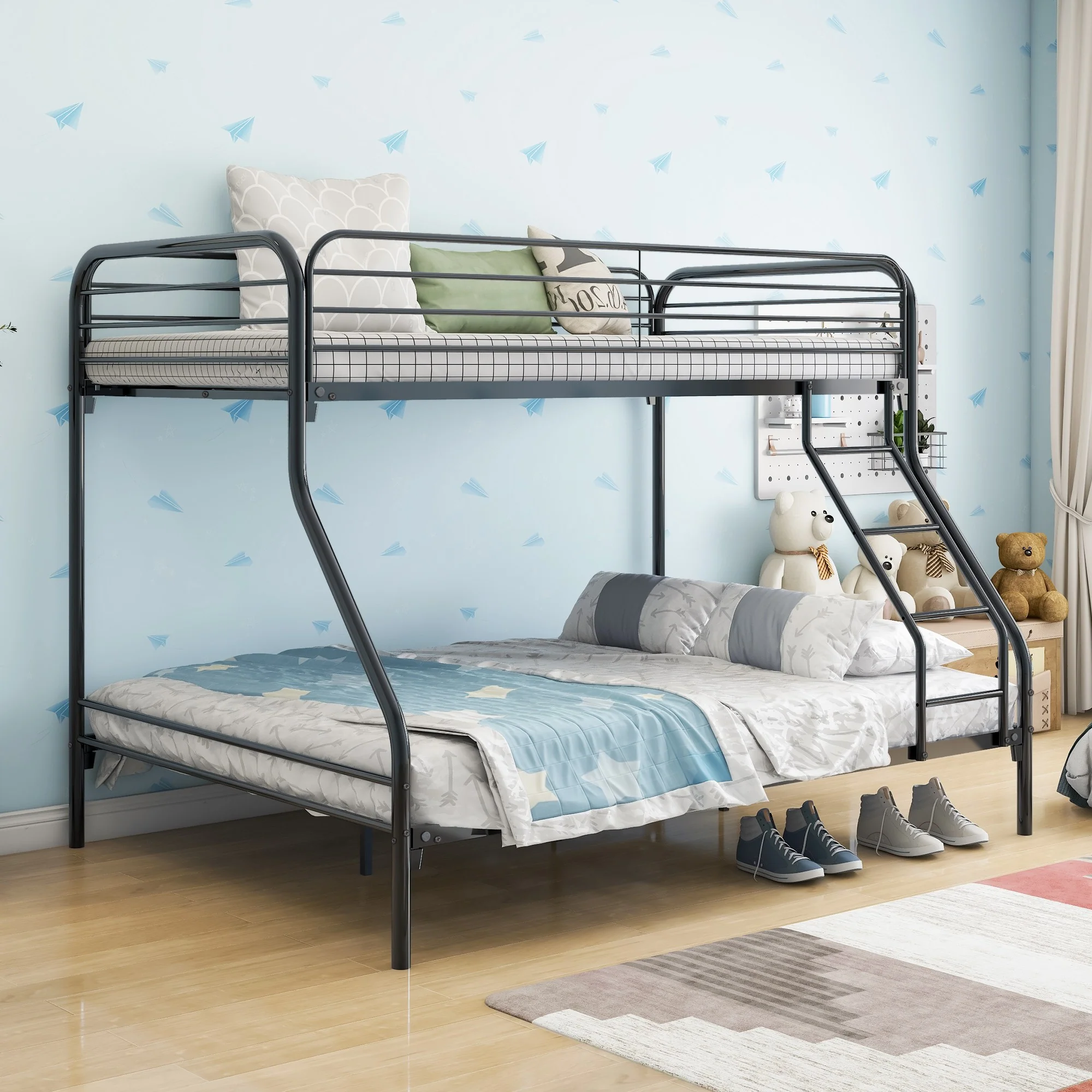 Black Heavy Duty Twin Over Full Metal Bunk Bed By Homeroots - Image 2