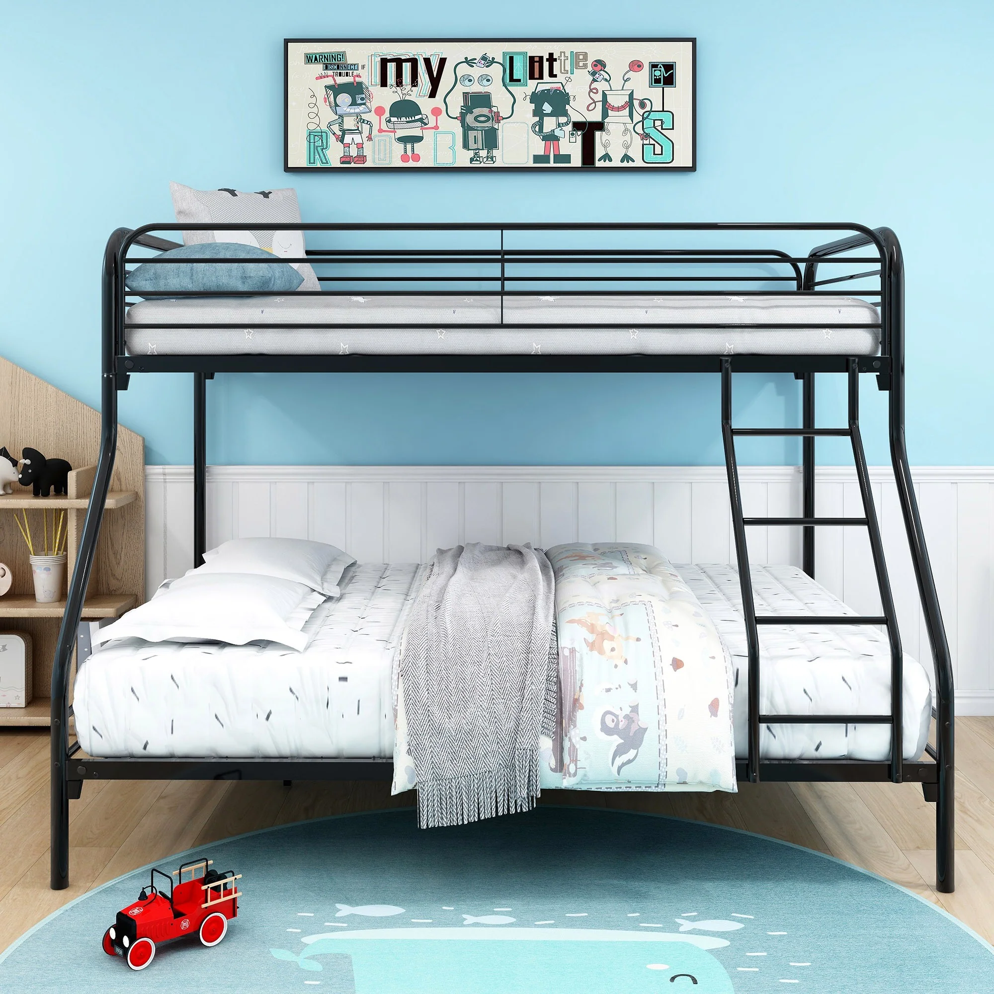 Black Heavy Duty Twin Over Full Metal Bunk Bed By Homeroots - Image 3