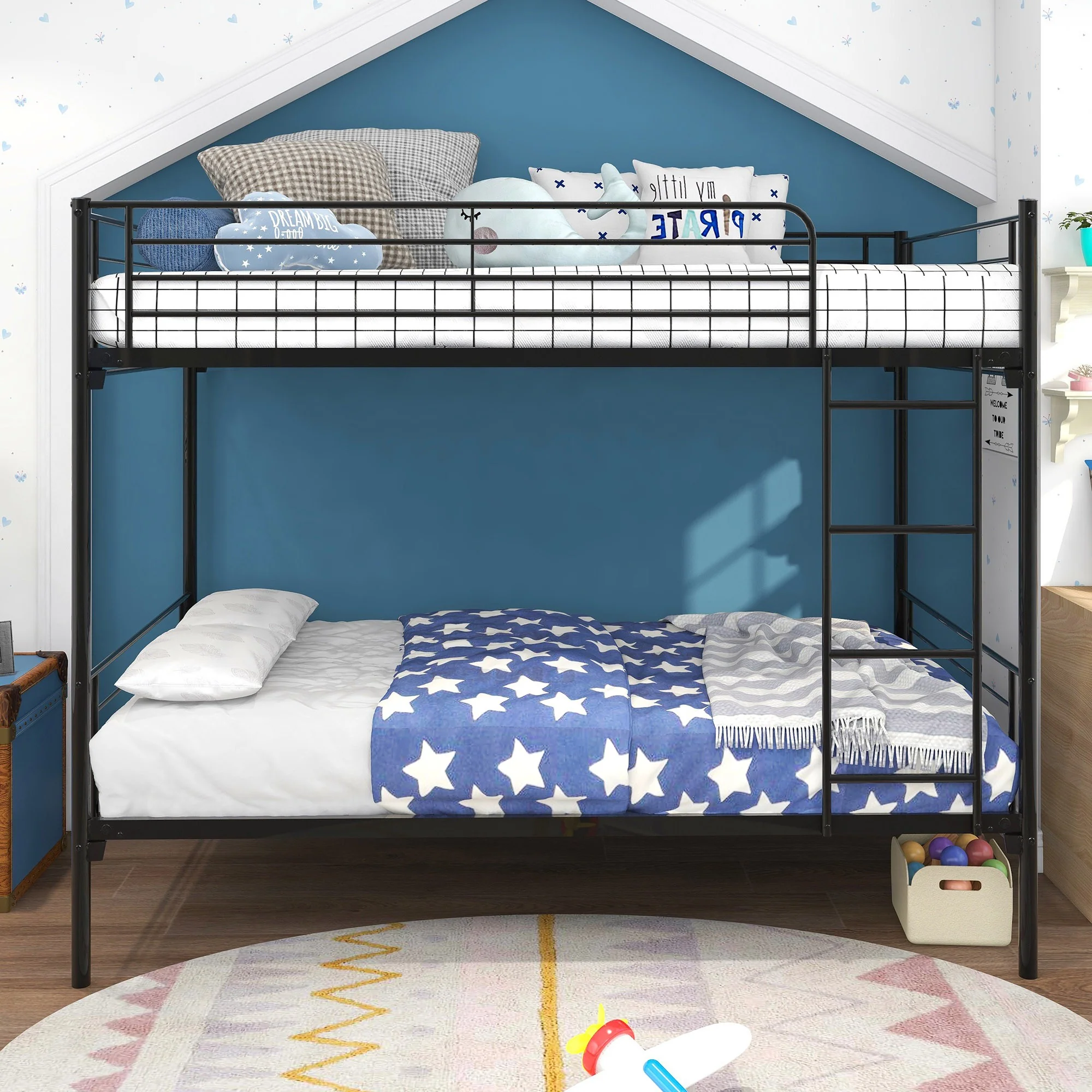 Black Heavy Duty Twin Over Twin Metal Bunk Bed With Ladder By Homeroots - Image 2