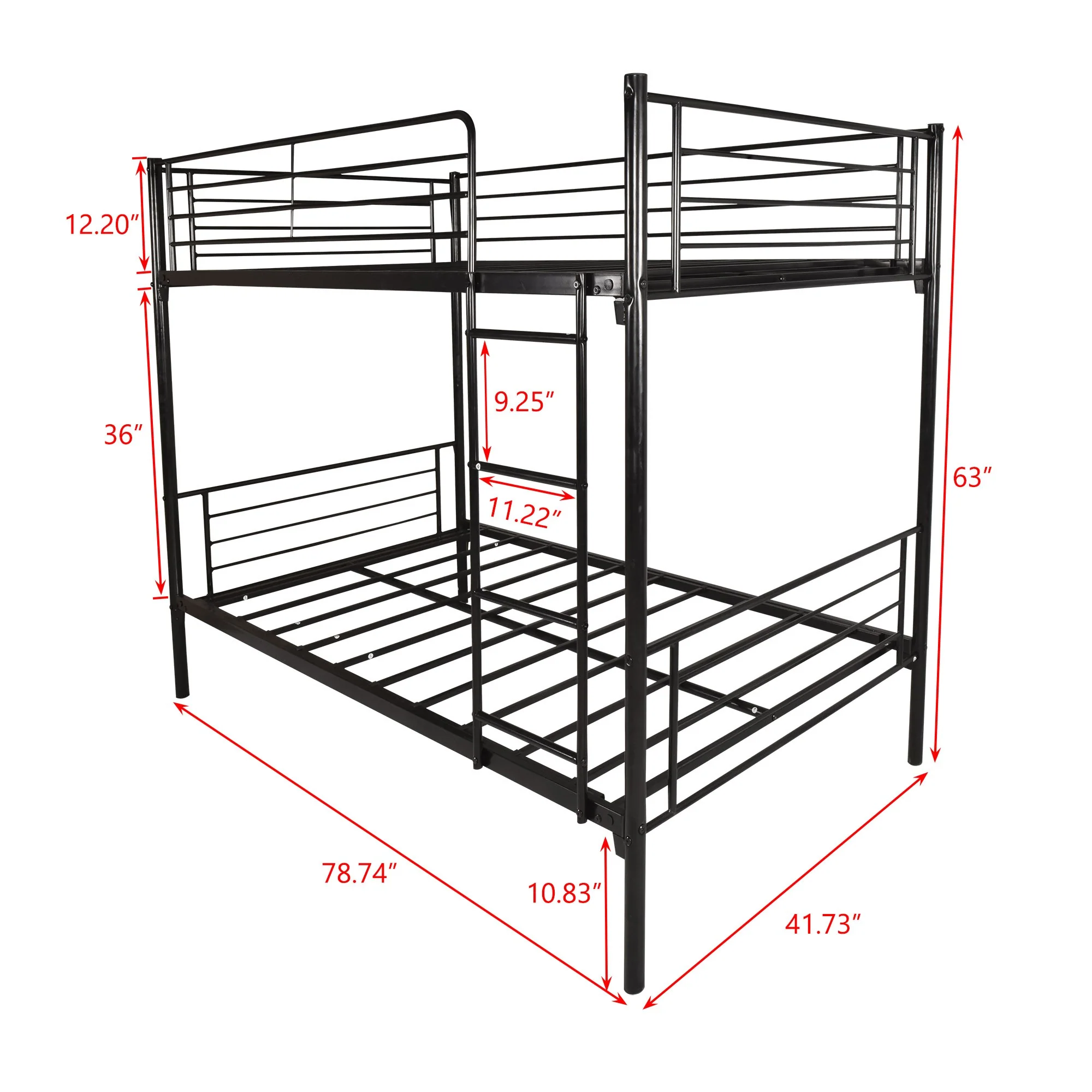 Black Heavy Duty Twin Over Twin Metal Bunk Bed With Ladder By Homeroots - Image 4
