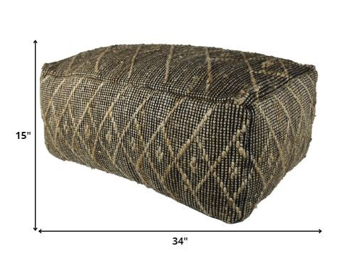 Black Hemp Textured Rectangle Pouf By Homeroots - Image 2