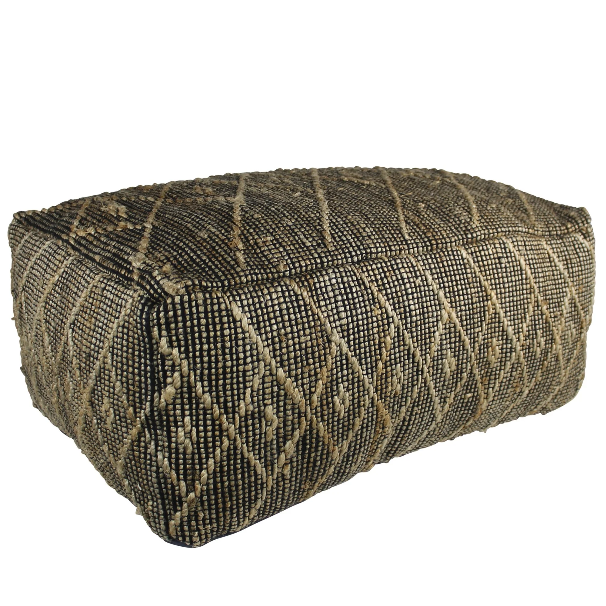 Black Hemp Textured Rectangle Pouf By Homeroots - Image 3