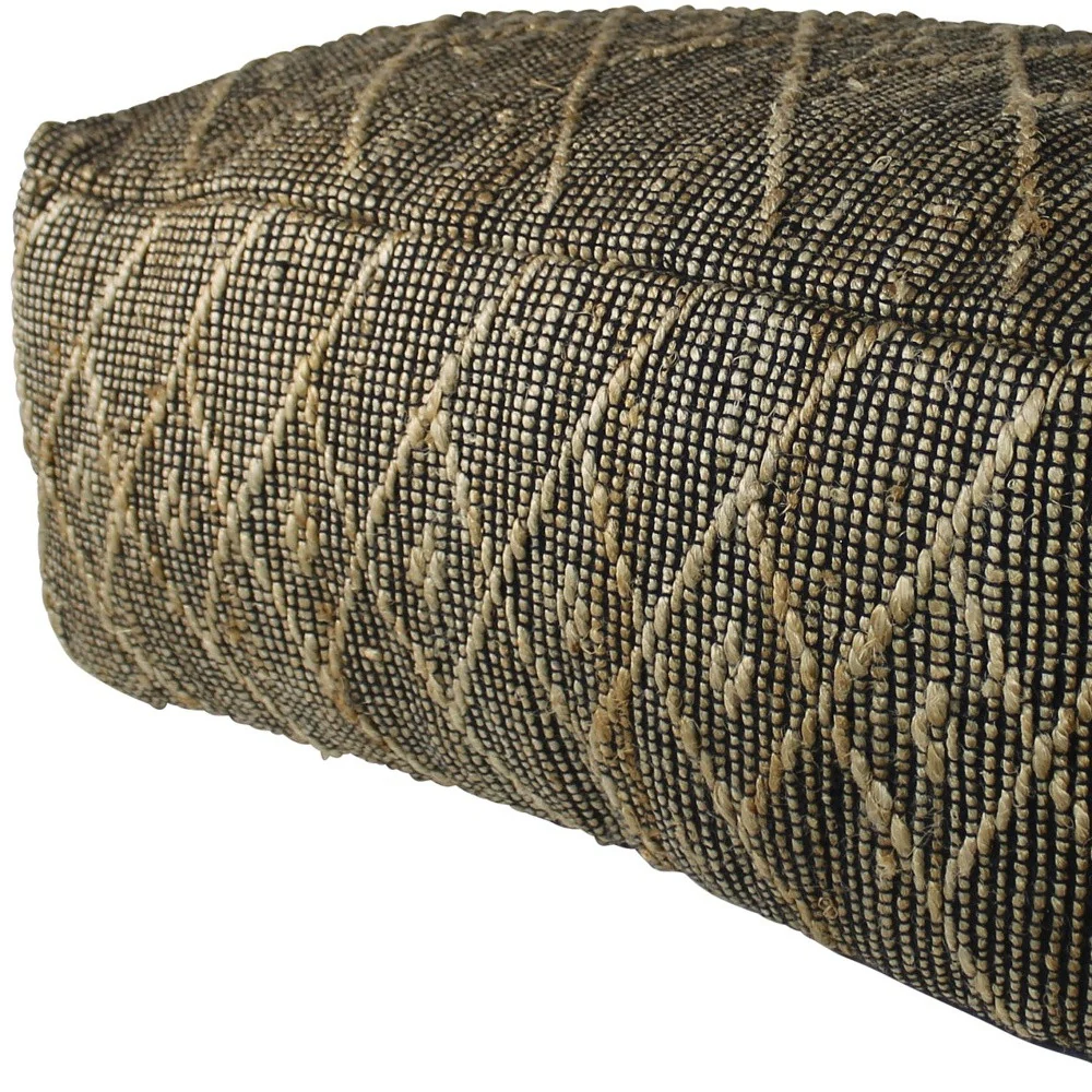 Black Hemp Textured Rectangle Pouf By Homeroots - Image 4