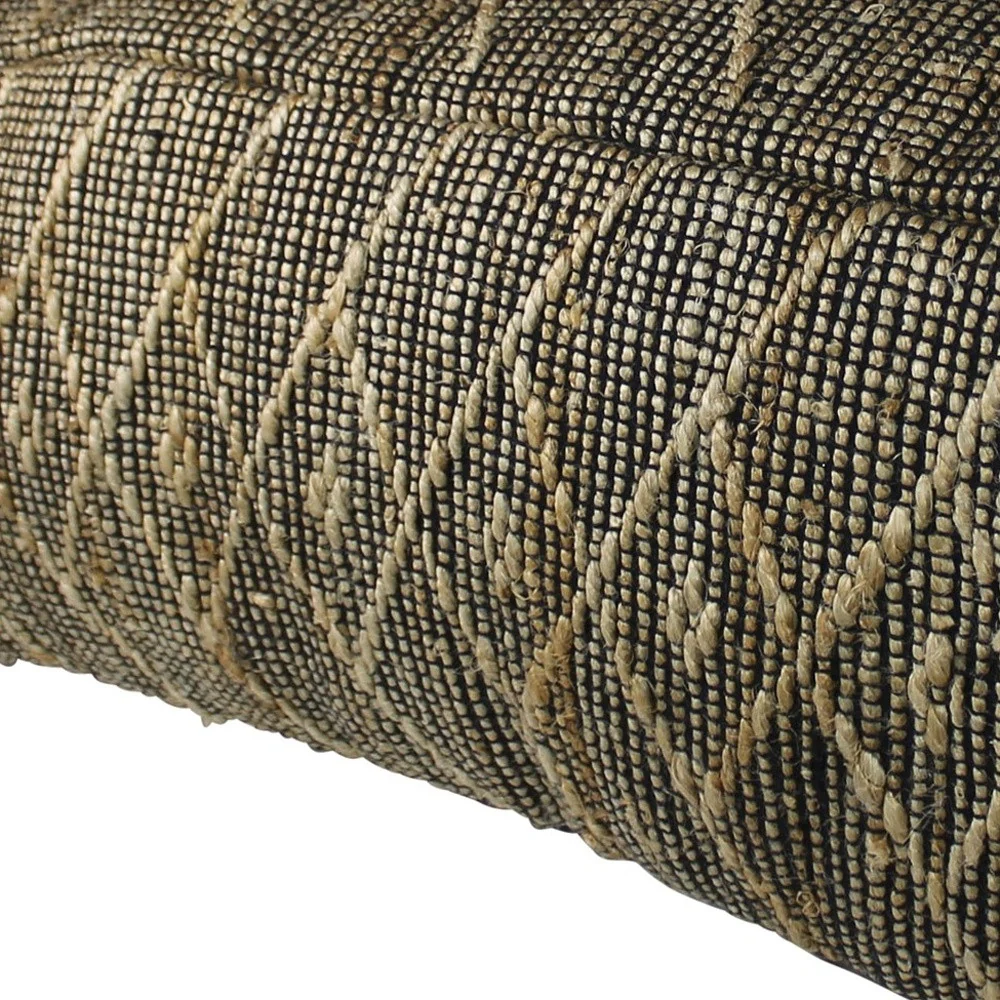 Black Hemp Textured Rectangle Pouf By Homeroots - Image 5