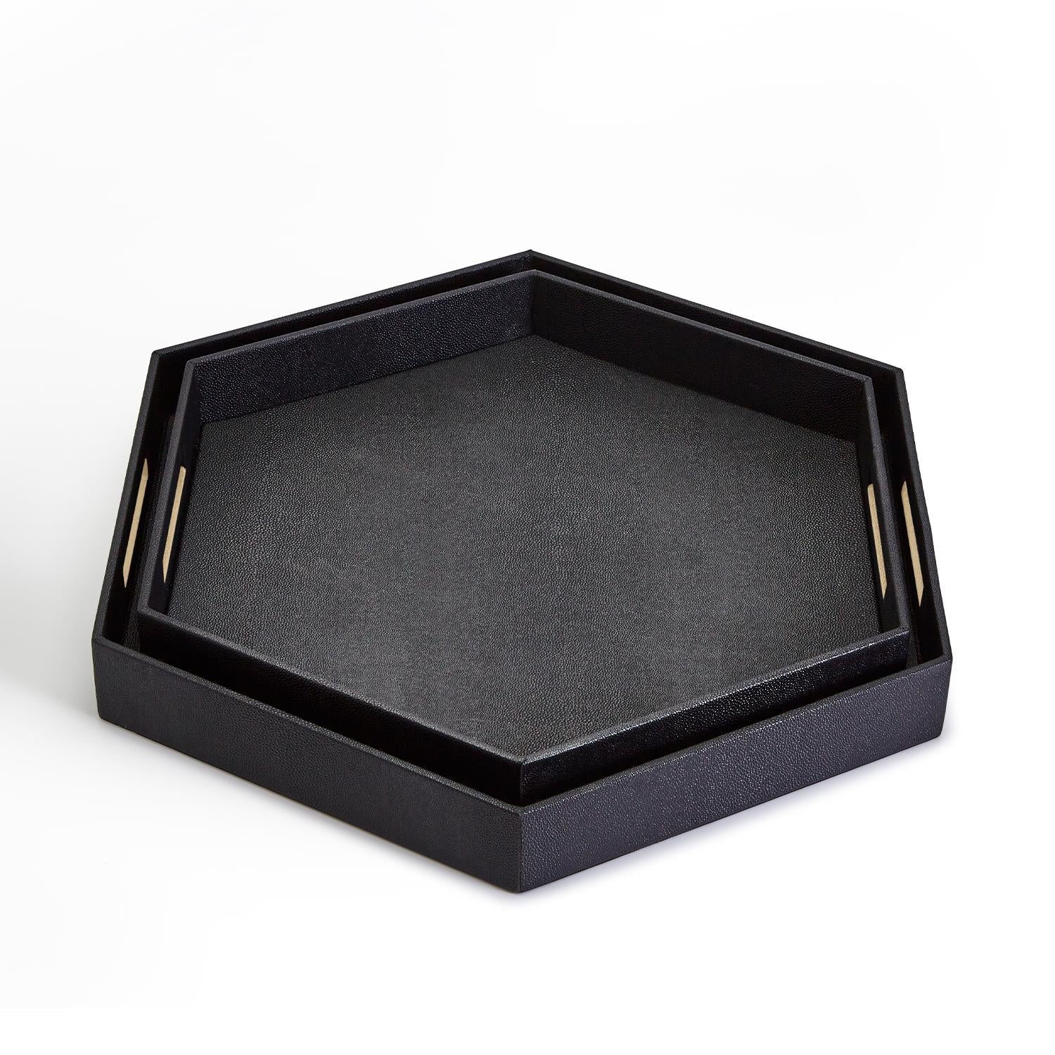 Black Hexagon Stingray Tray Set Of 6 By Tozai Home - Image 4