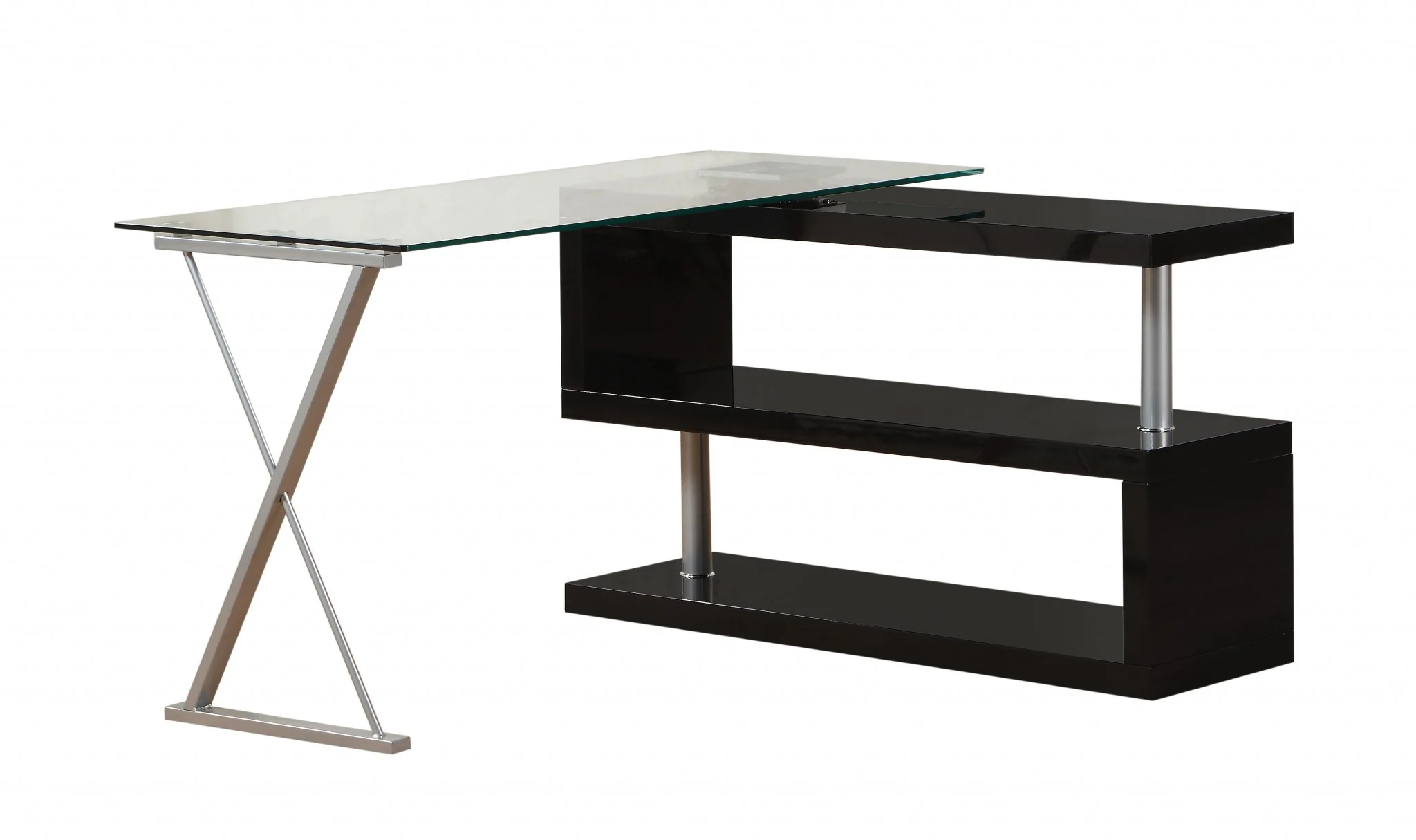 Black High Gloss Clear Glass Office Desk By Homeroots - Image 2