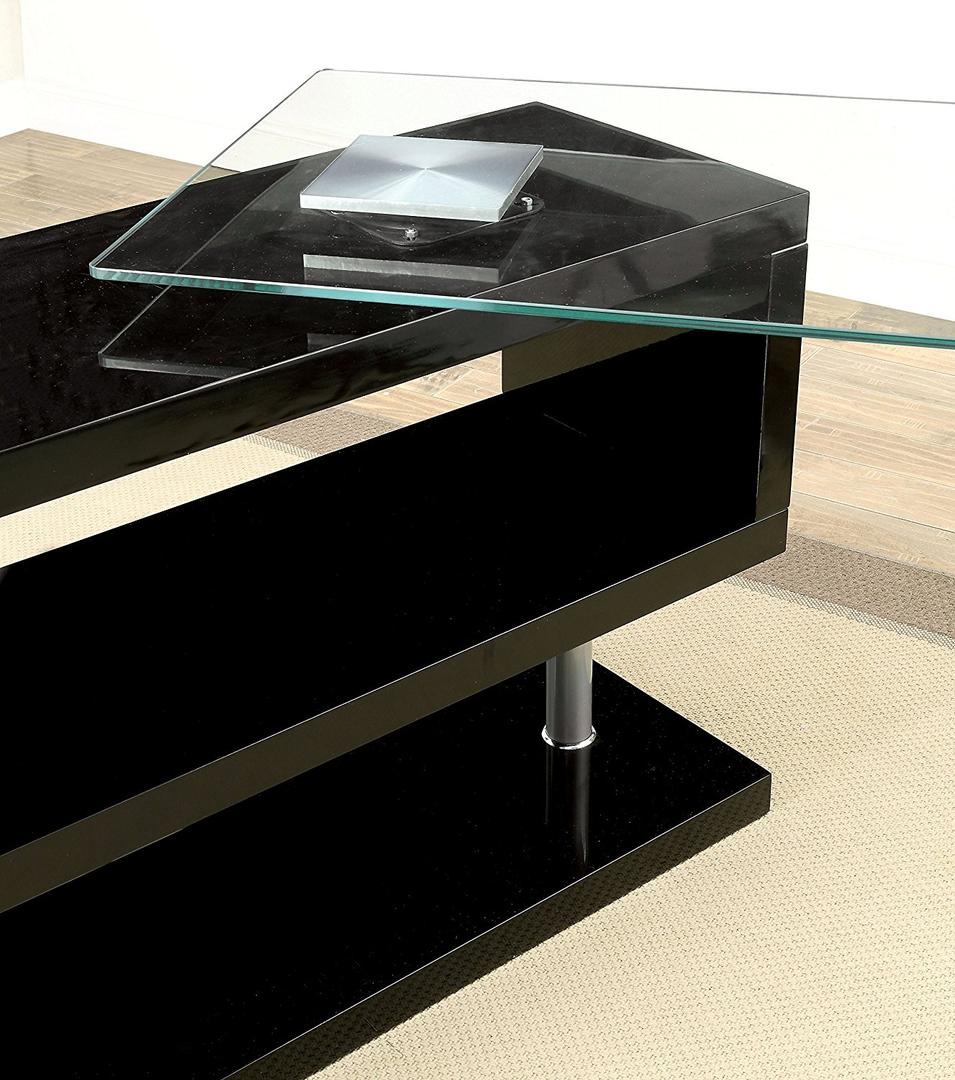 Black High Gloss Clear Glass Office Desk By Homeroots - Image 3