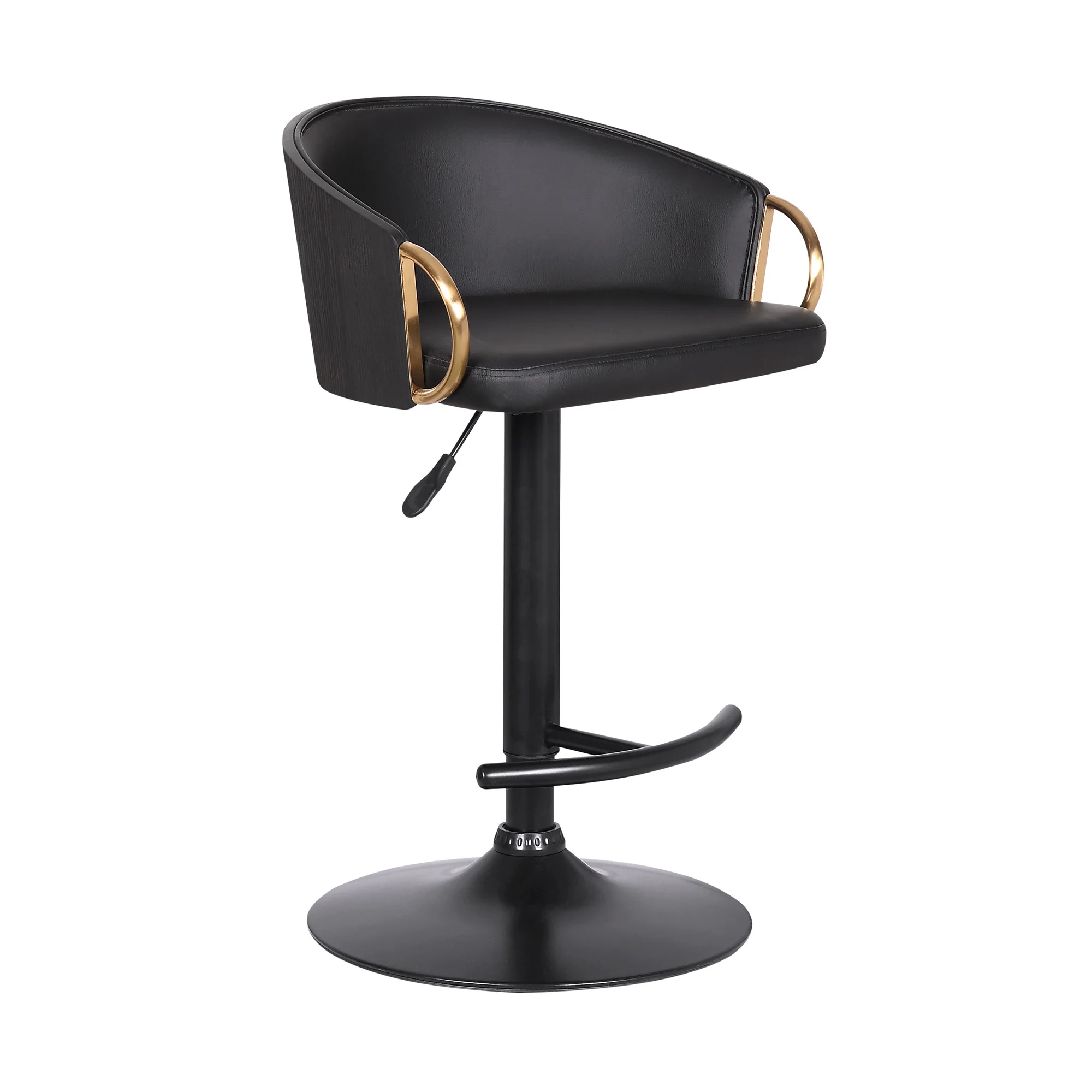 Black Iron Faux Leather and Fabric Low Back Adjustable Height Swivel Bar Chair By Homeroots - Image 2