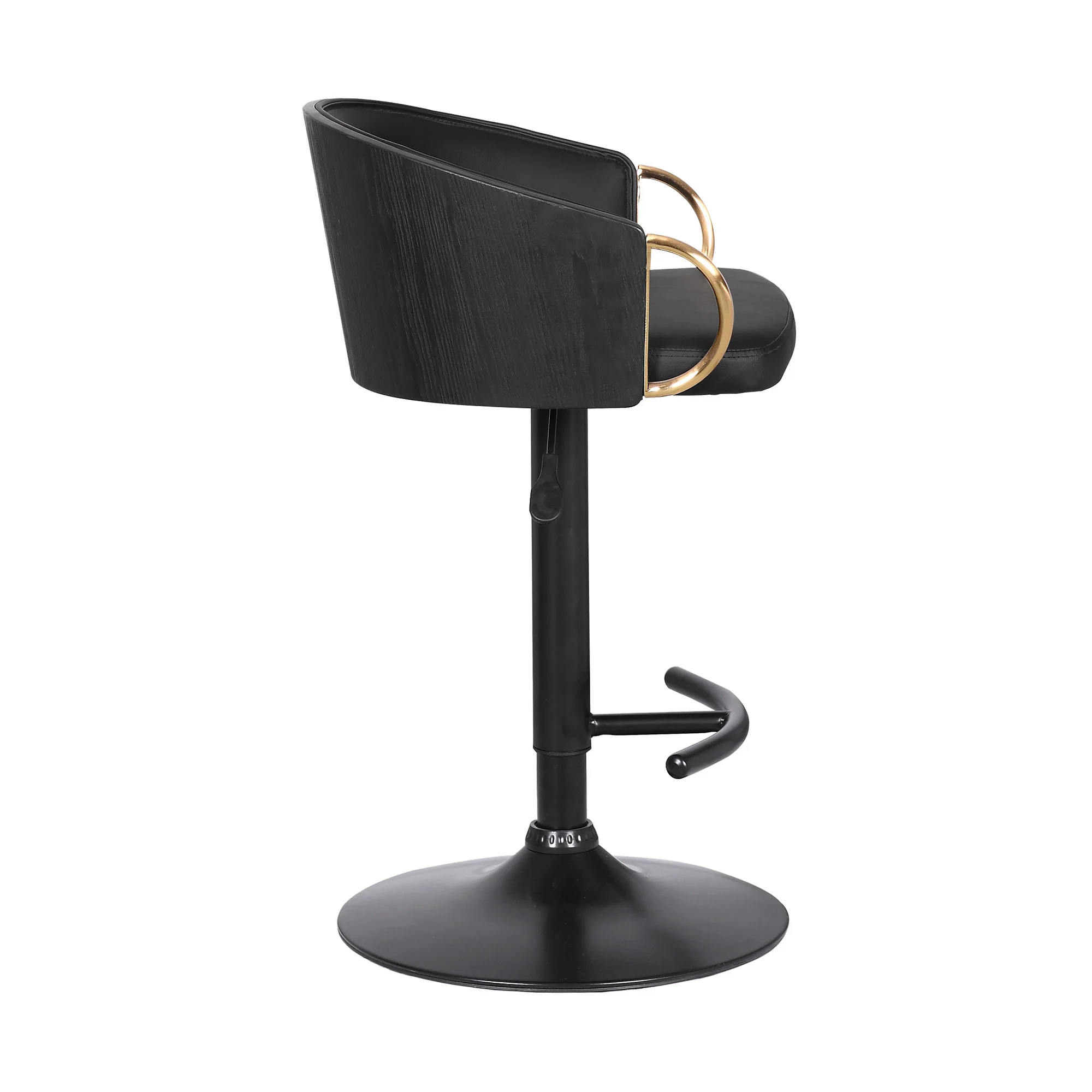 Black Iron Faux Leather and Fabric Low Back Adjustable Height Swivel Bar Chair By Homeroots - Image 3
