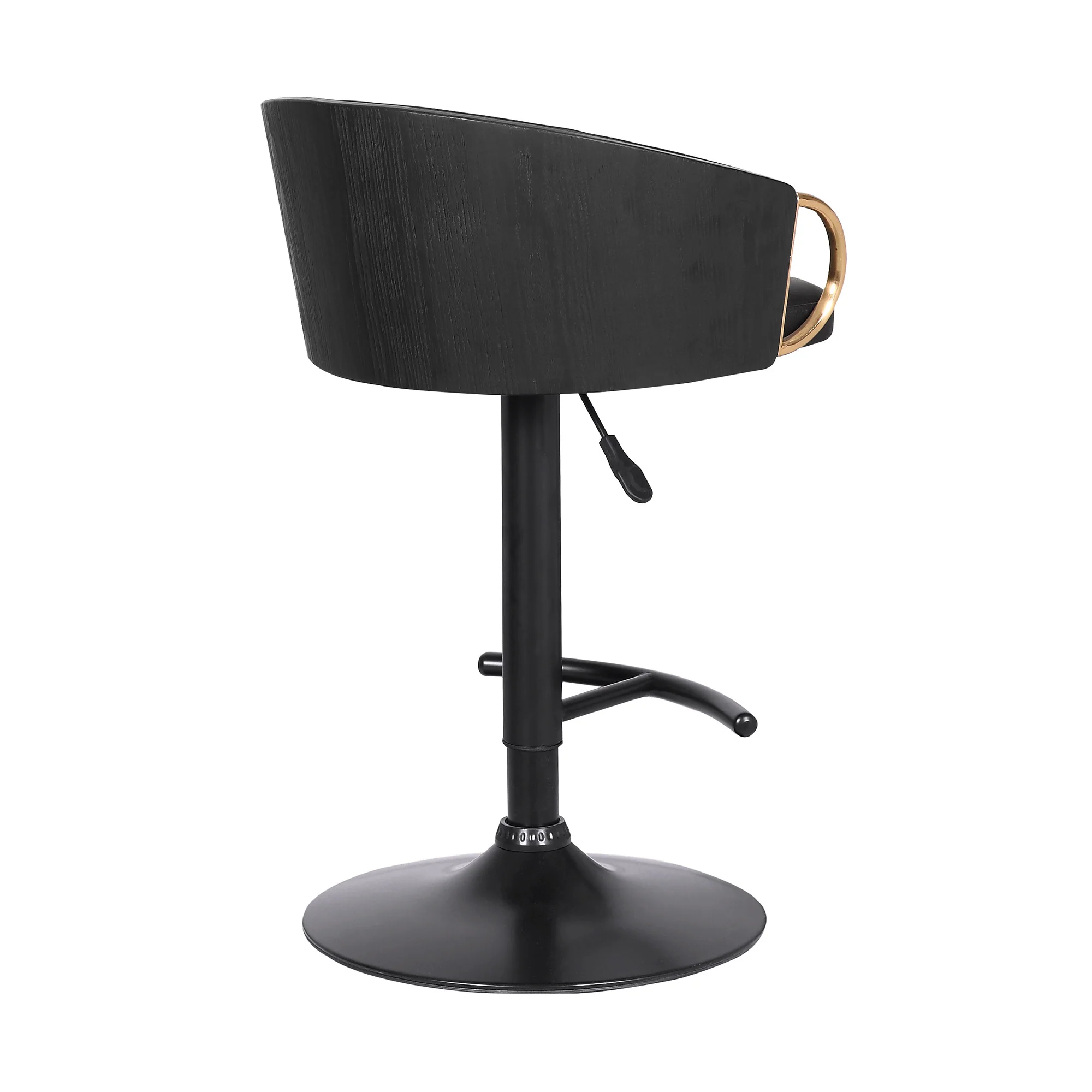 Black Iron Faux Leather and Fabric Low Back Adjustable Height Swivel Bar Chair By Homeroots - Image 4