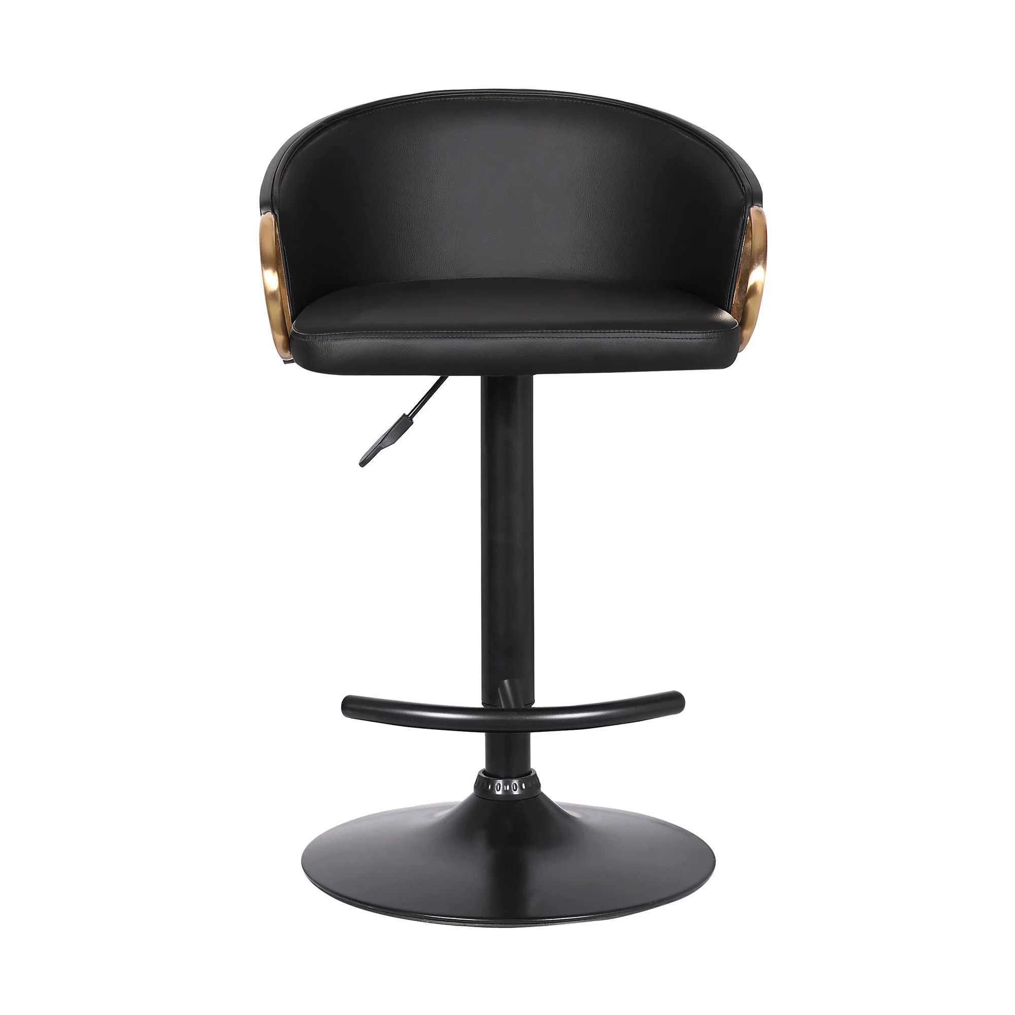 Black Iron Faux Leather and Fabric Low Back Adjustable Height Swivel Bar Chair By Homeroots - Image 6