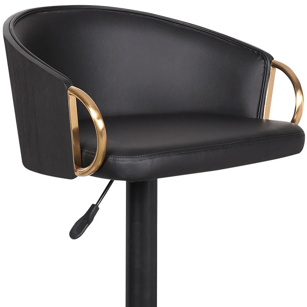 Black Iron Faux Leather and Fabric Low Back Adjustable Height Swivel Bar Chair By Homeroots - Image 7