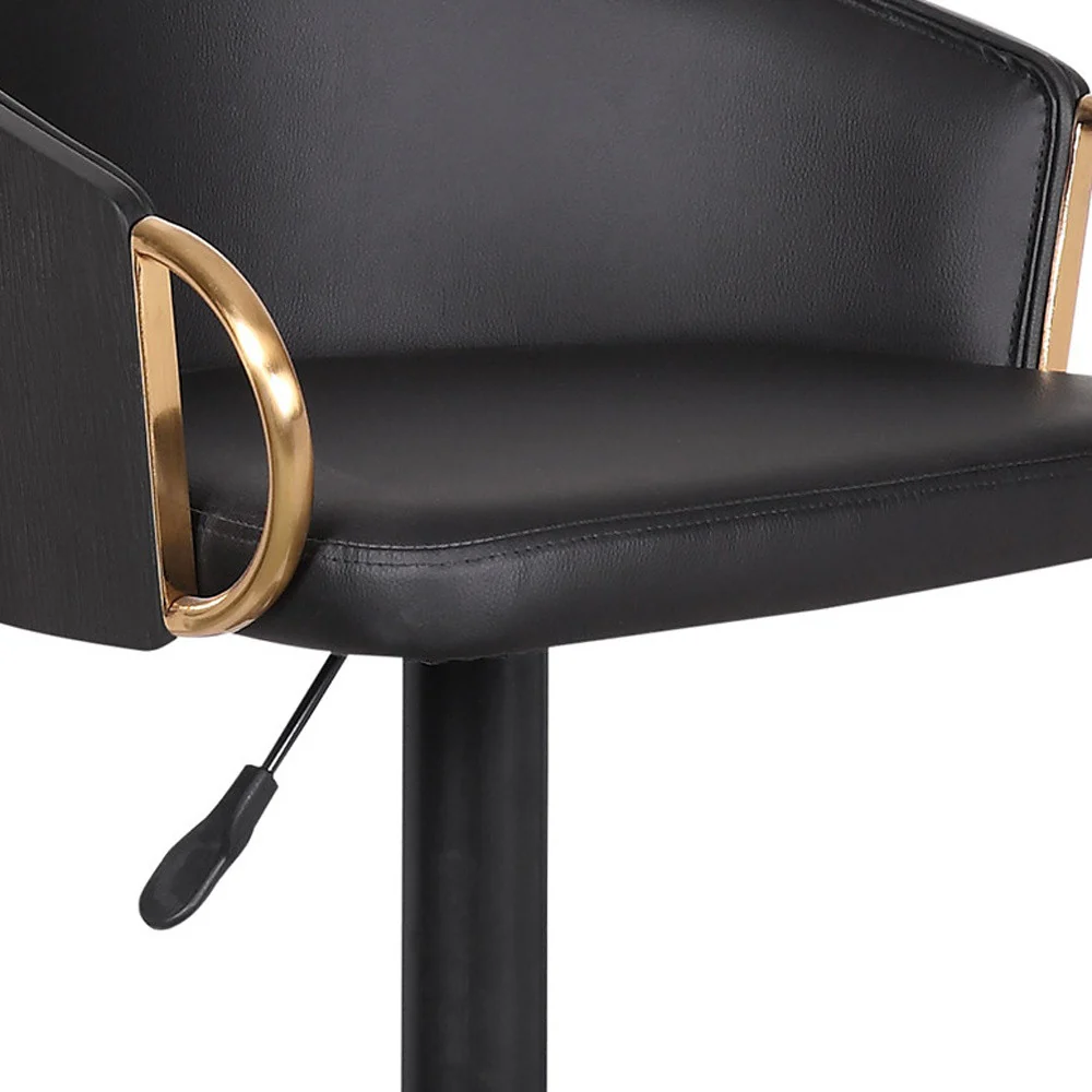 Black Iron Faux Leather and Fabric Low Back Adjustable Height Swivel Bar Chair By Homeroots - Image 8