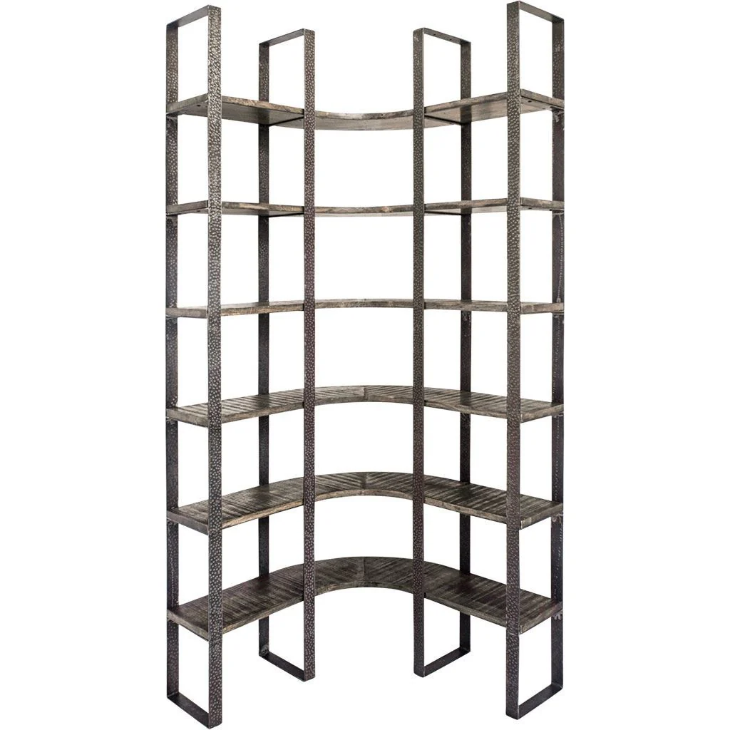 Black Iron Framed Curved Wooden Shelving Unit By Homeroots - Image 2