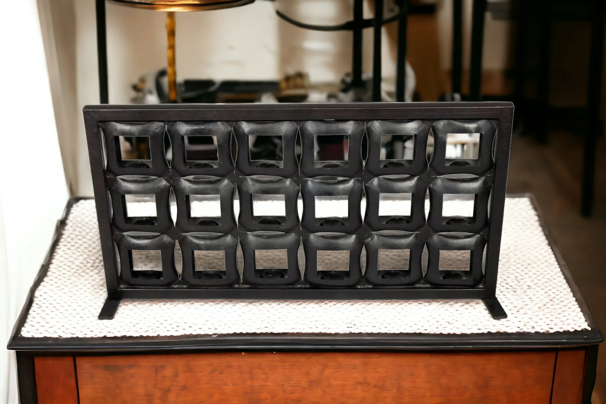 Black Iron Geometric Floor Tealight Candle Holder By Homeroots - Image 2