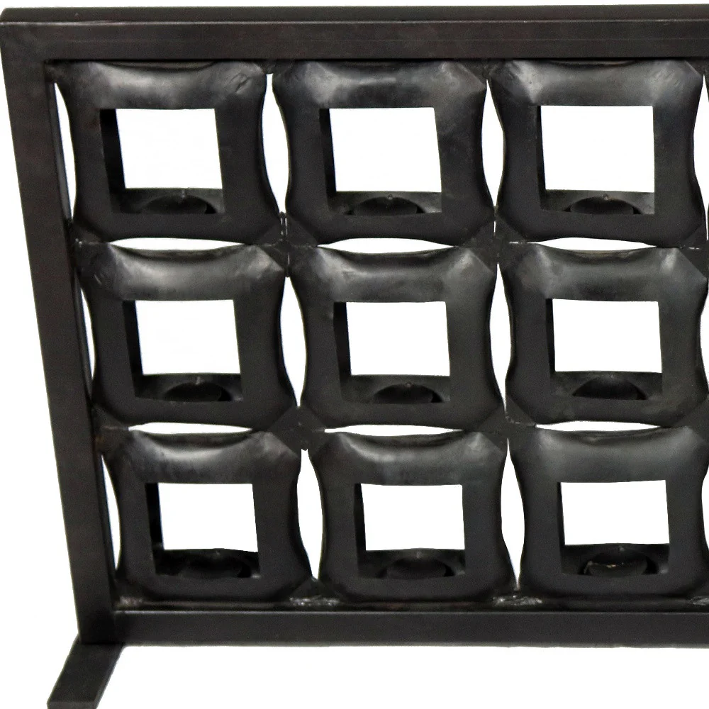 Black Iron Geometric Floor Tealight Candle Holder By Homeroots - Image 4
