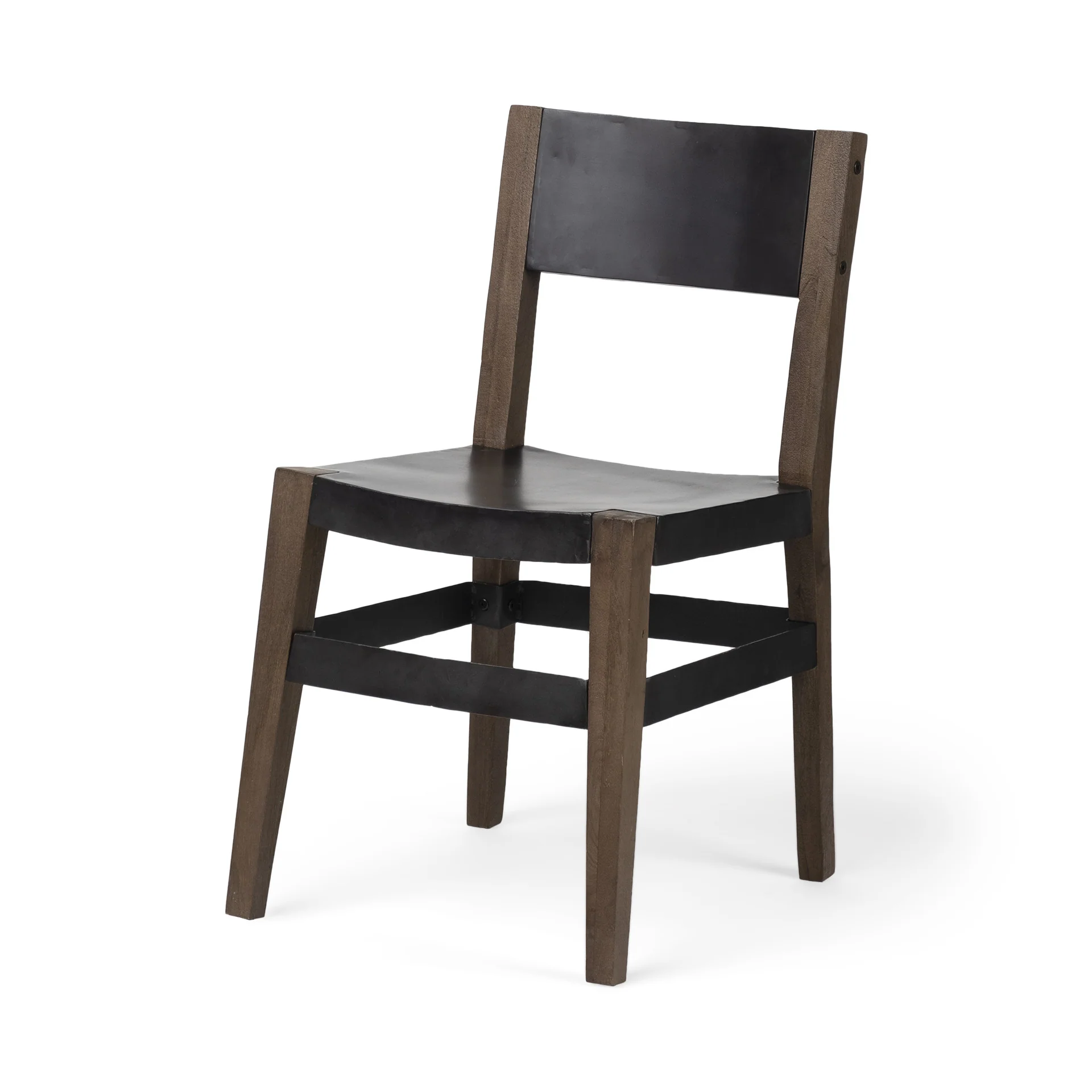 Black Iron Seat With Solid Brown Wooden Base Dining Chair By Homeroots - Image 2