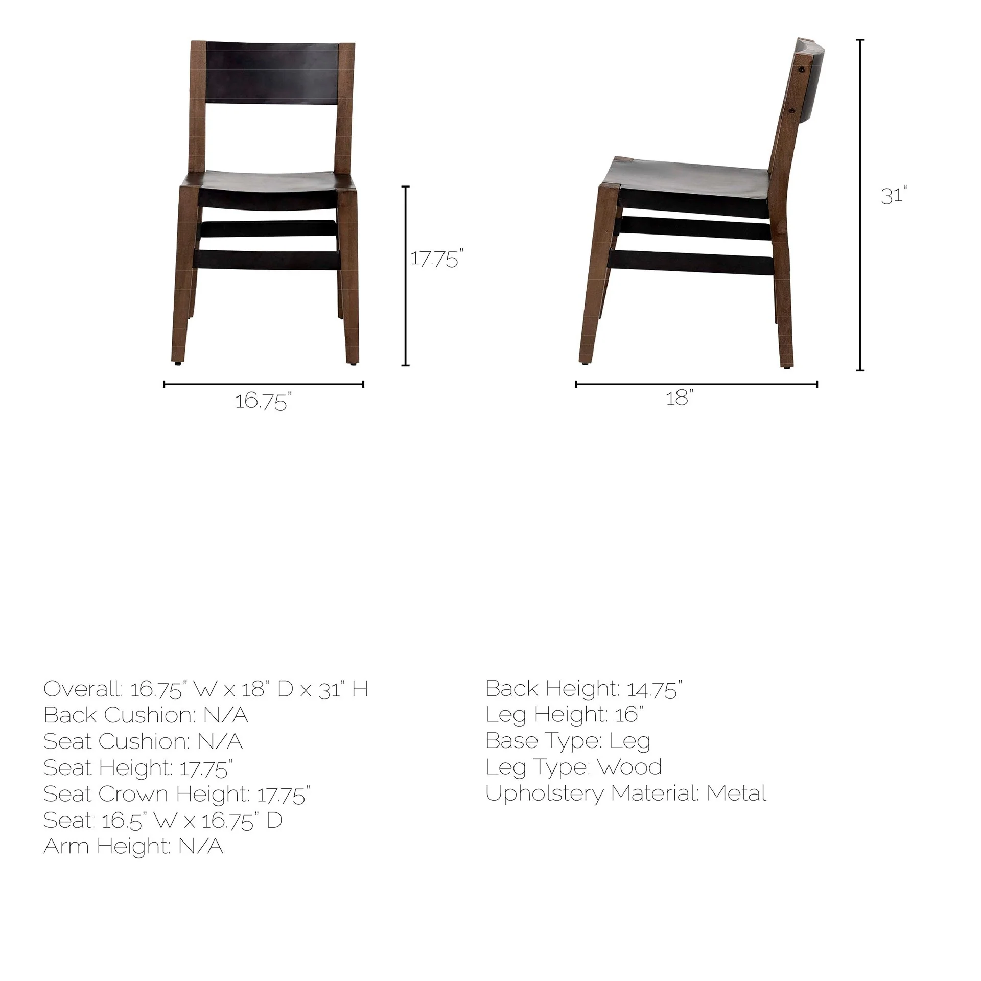 Black Iron Seat With Solid Brown Wooden Base Dining Chair By Homeroots - Image 8
