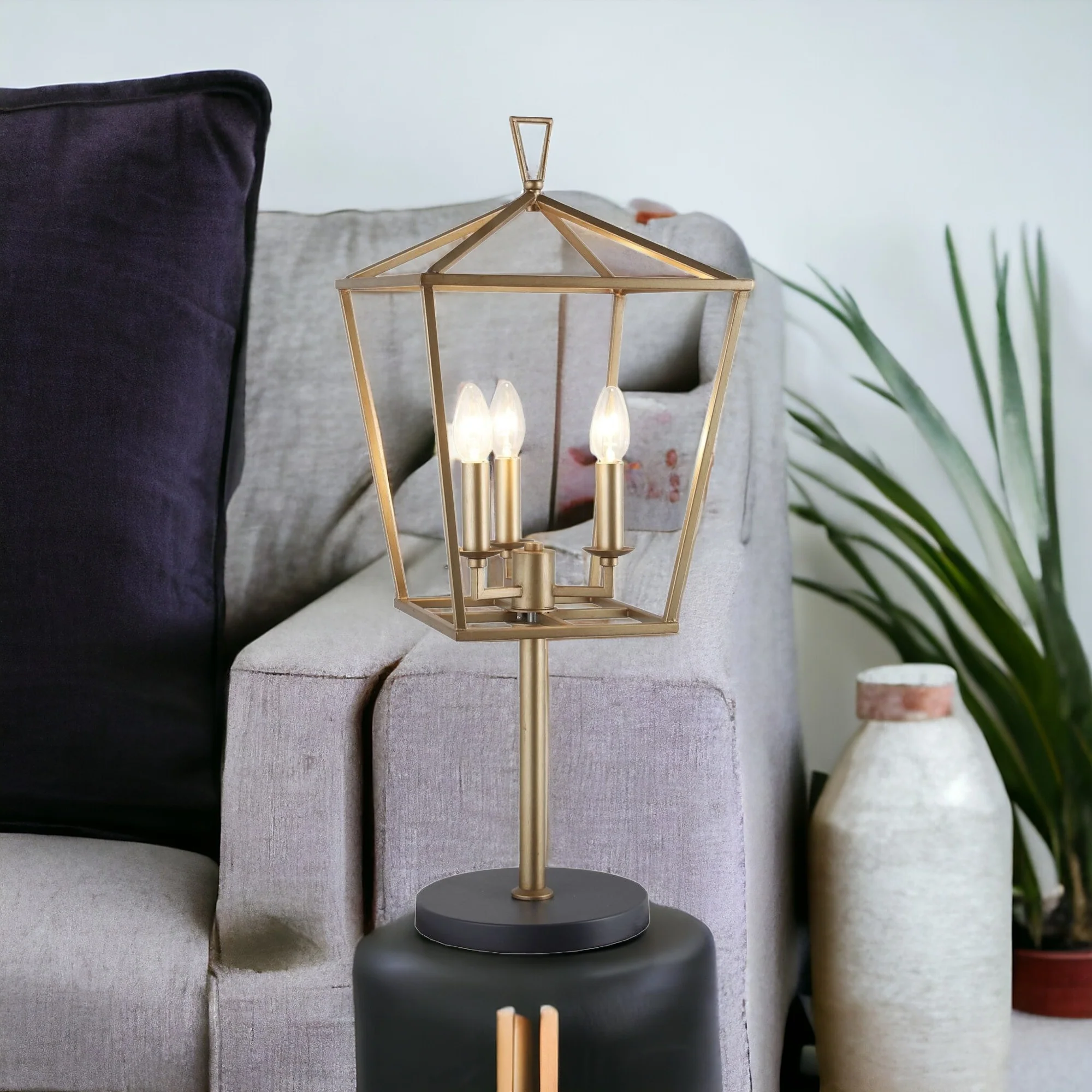Black Iron Three Light Bedside Table Lamp By Homeroots - Image 2