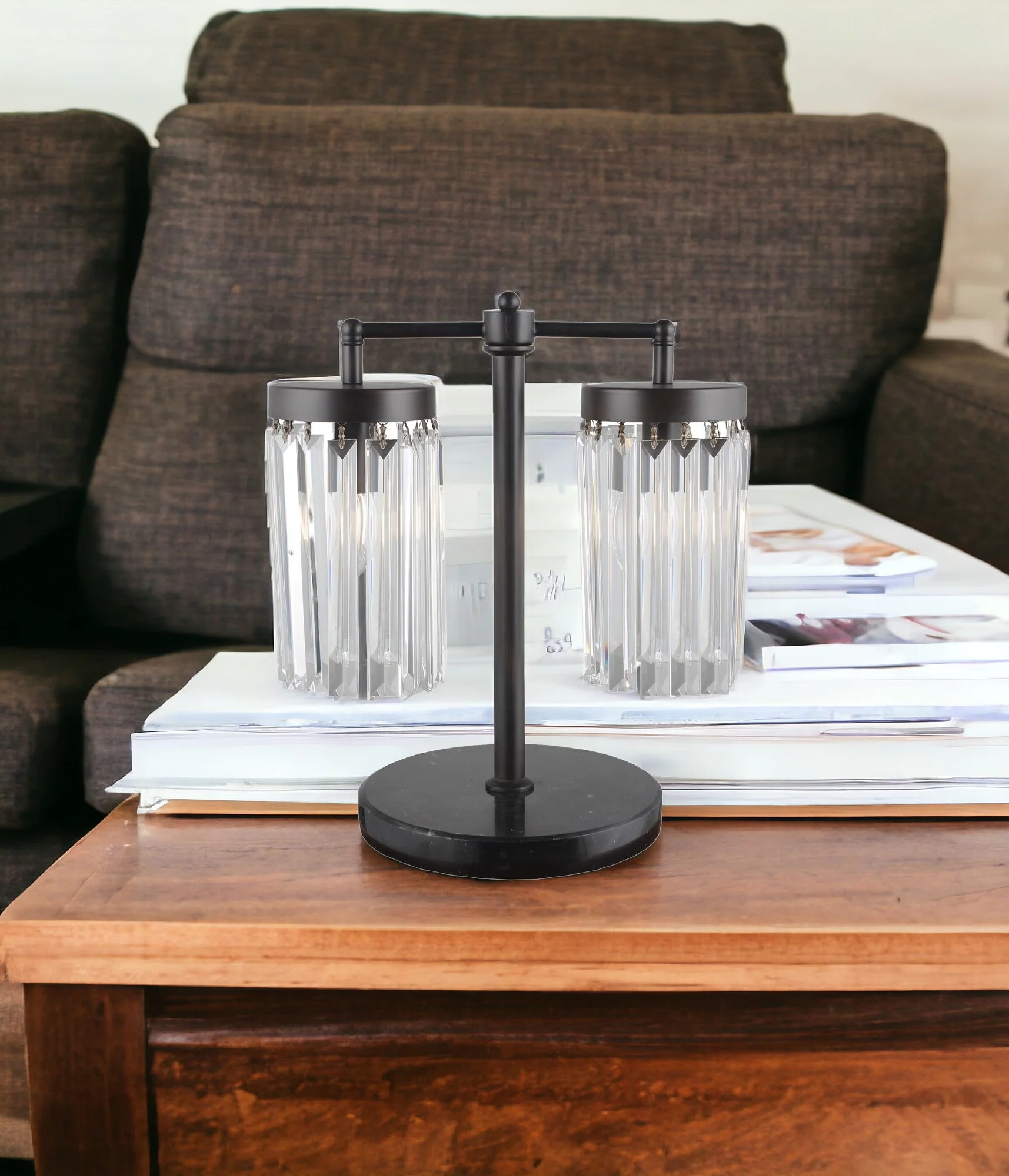 Black Iron Two Light Cylinder Bedside Table Lamp With Clear Cylinder Shade By Homeroots - Image 2