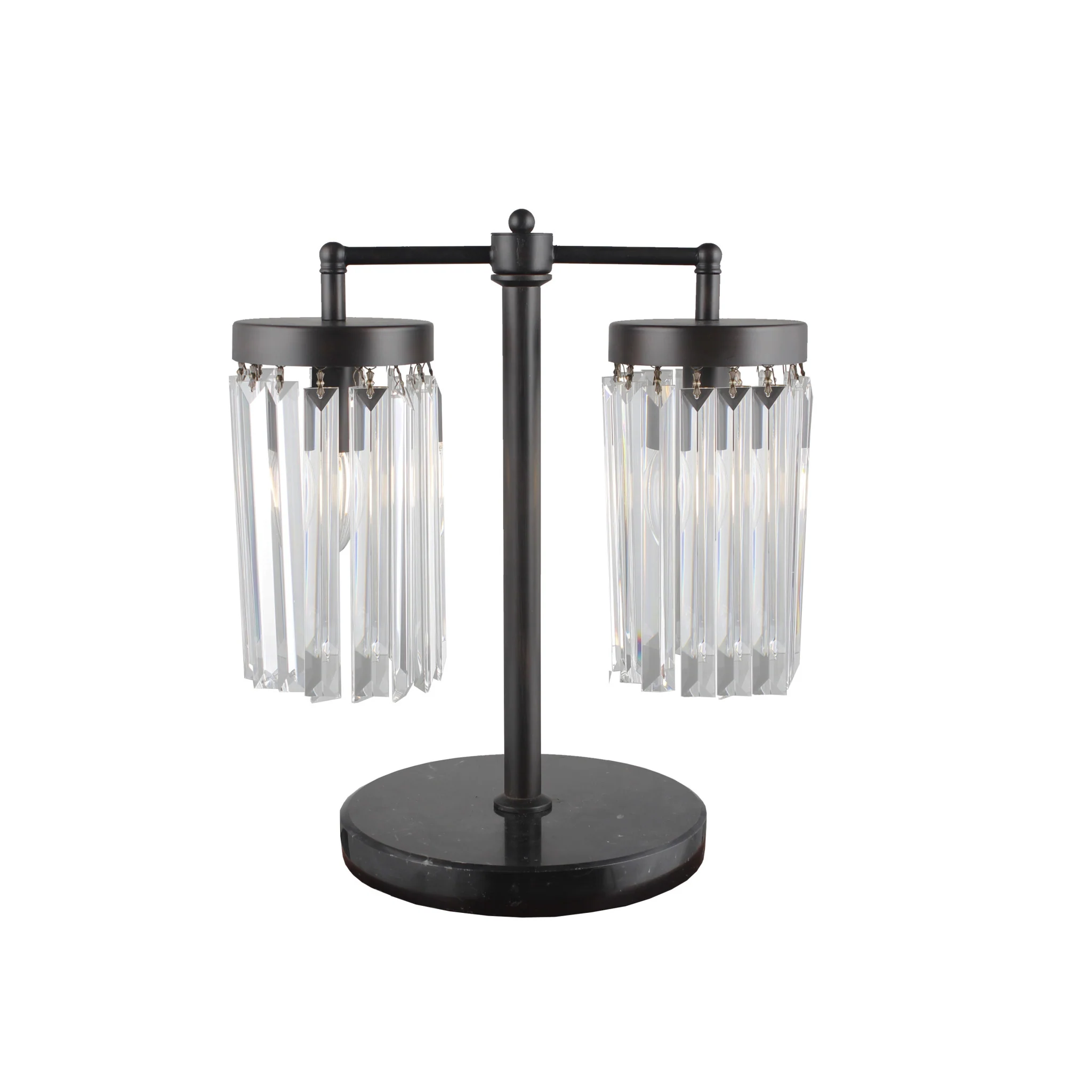 Black Iron Two Light Cylinder Bedside Table Lamp With Clear Cylinder Shade By Homeroots - Image 3