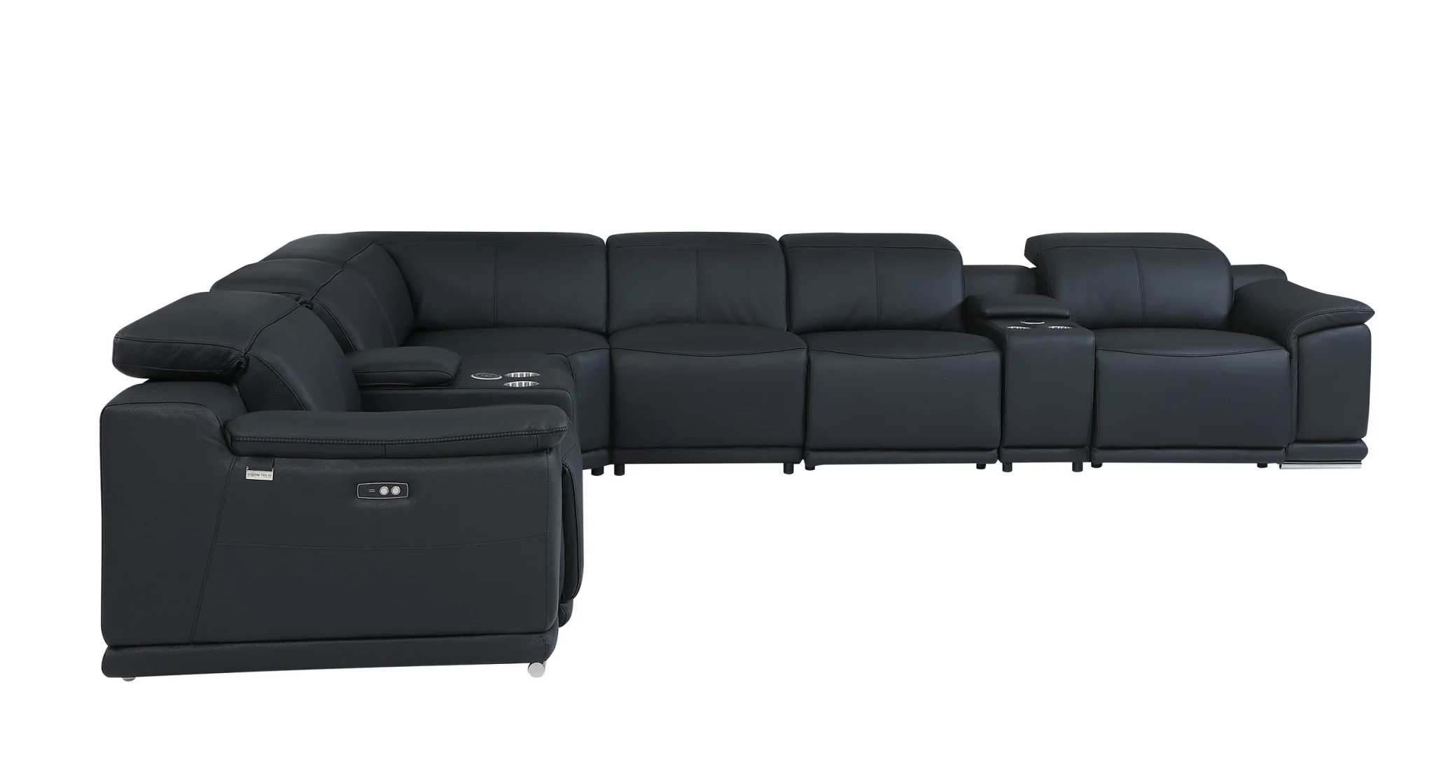 Black Italian Leather Power Reclining L Shaped Eight Piece Corner Sectional With Console By Homeroots - Image 2