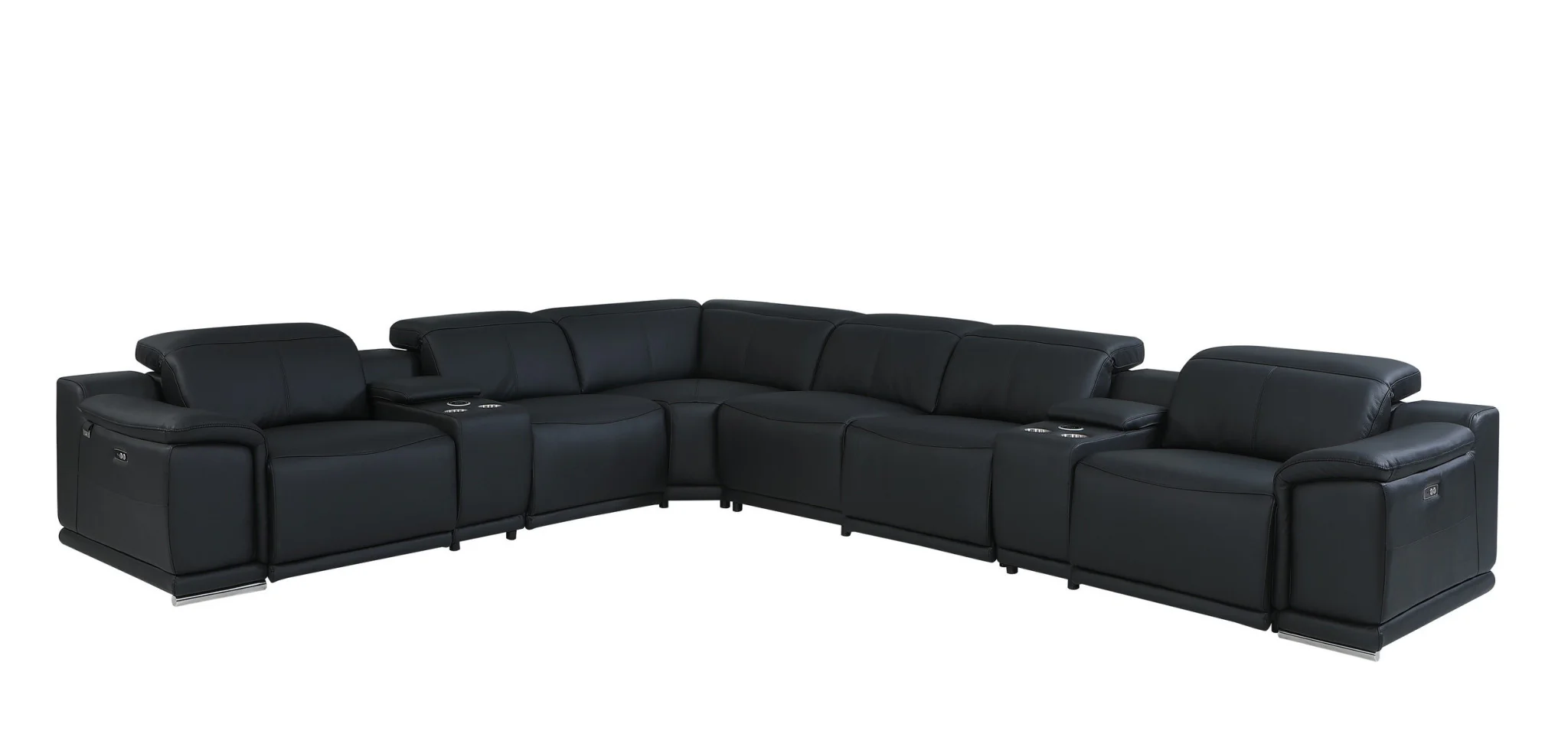Black Italian Leather Power Reclining L Shaped Eight Piece Corner Sectional With Console By Homeroots - Image 3
