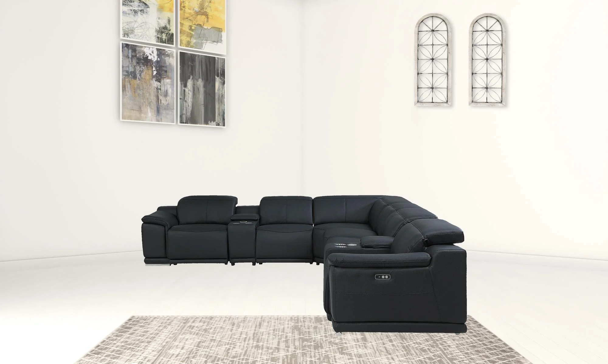 Black Italian Leather Power Reclining L Shaped Eight Piece Corner Sectional With Console By Homeroots - Image 4