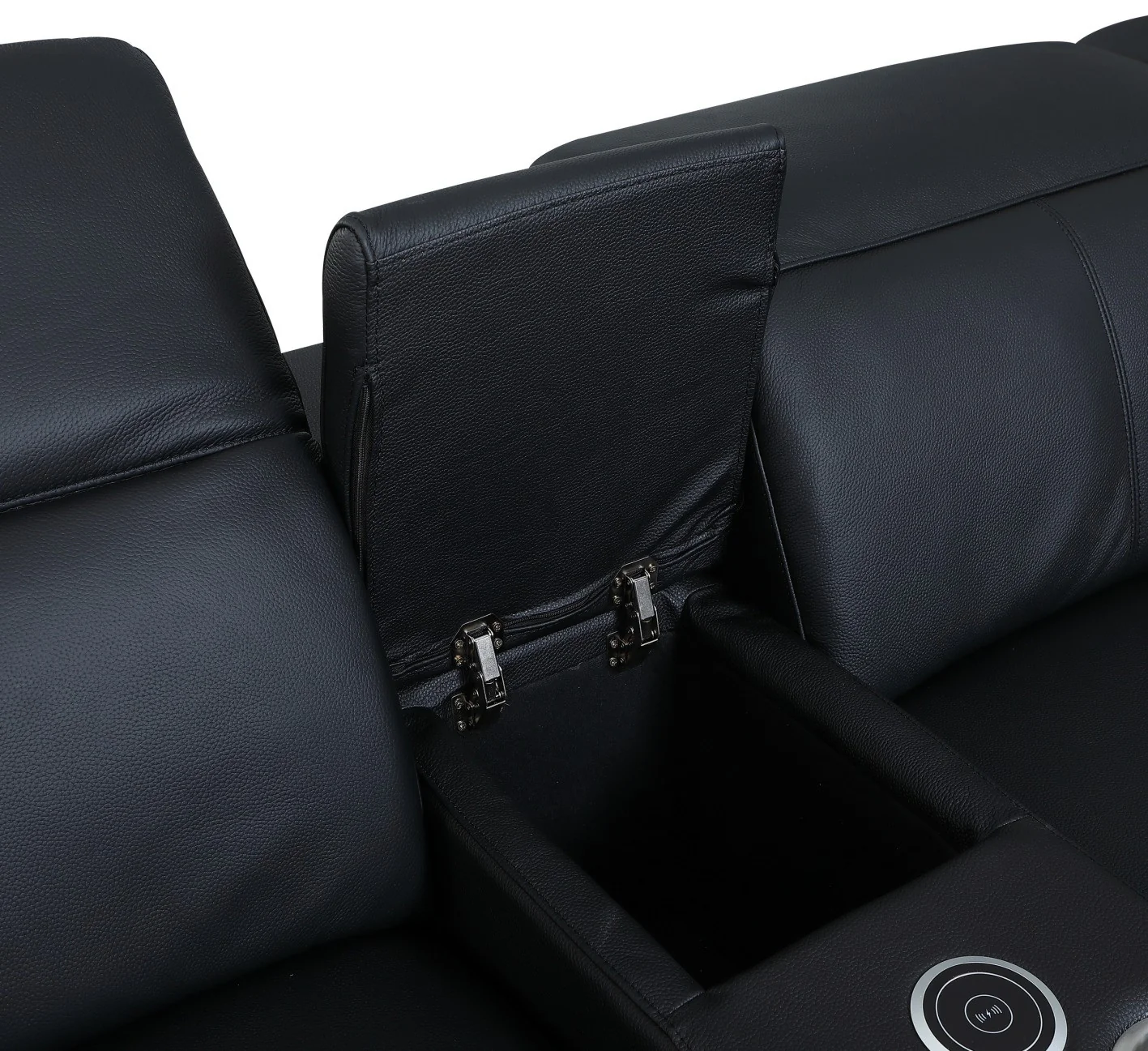 Black Italian Leather Power Reclining L Shaped Eight Piece Corner Sectional With Console By Homeroots - Image 7