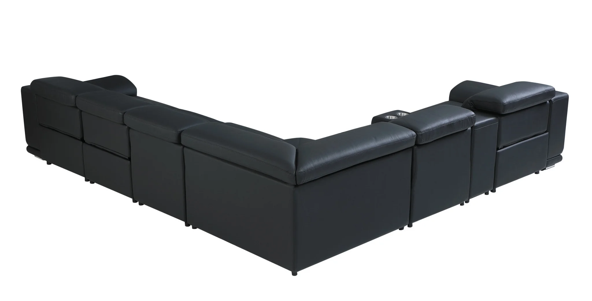 Black Italian Leather Power Reclining L Shaped Seven Piece Corner Sectional With Console By Homeroots - Image 2