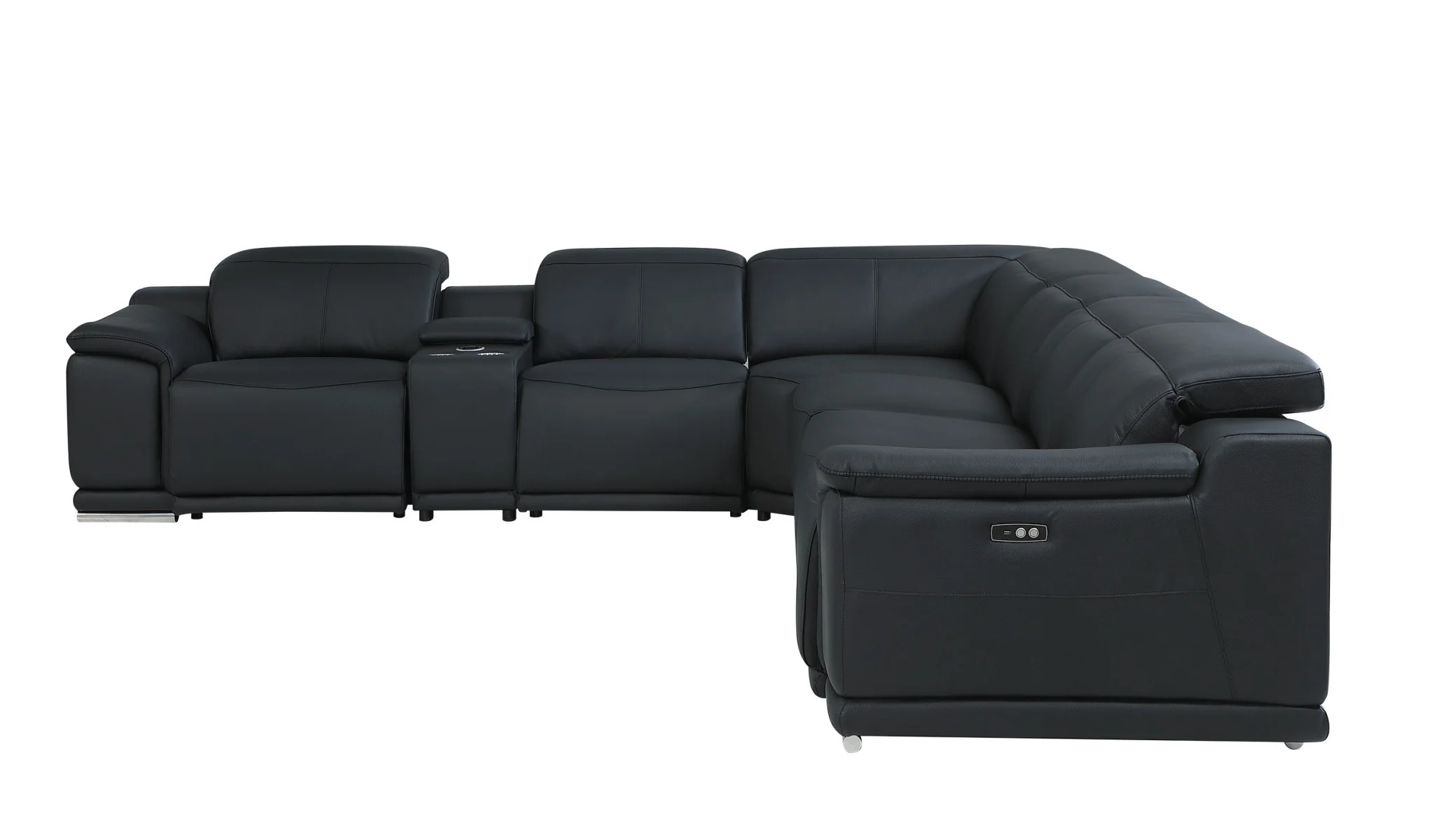 Black Italian Leather Power Reclining L Shaped Seven Piece Corner Sectional With Console By Homeroots - Image 4