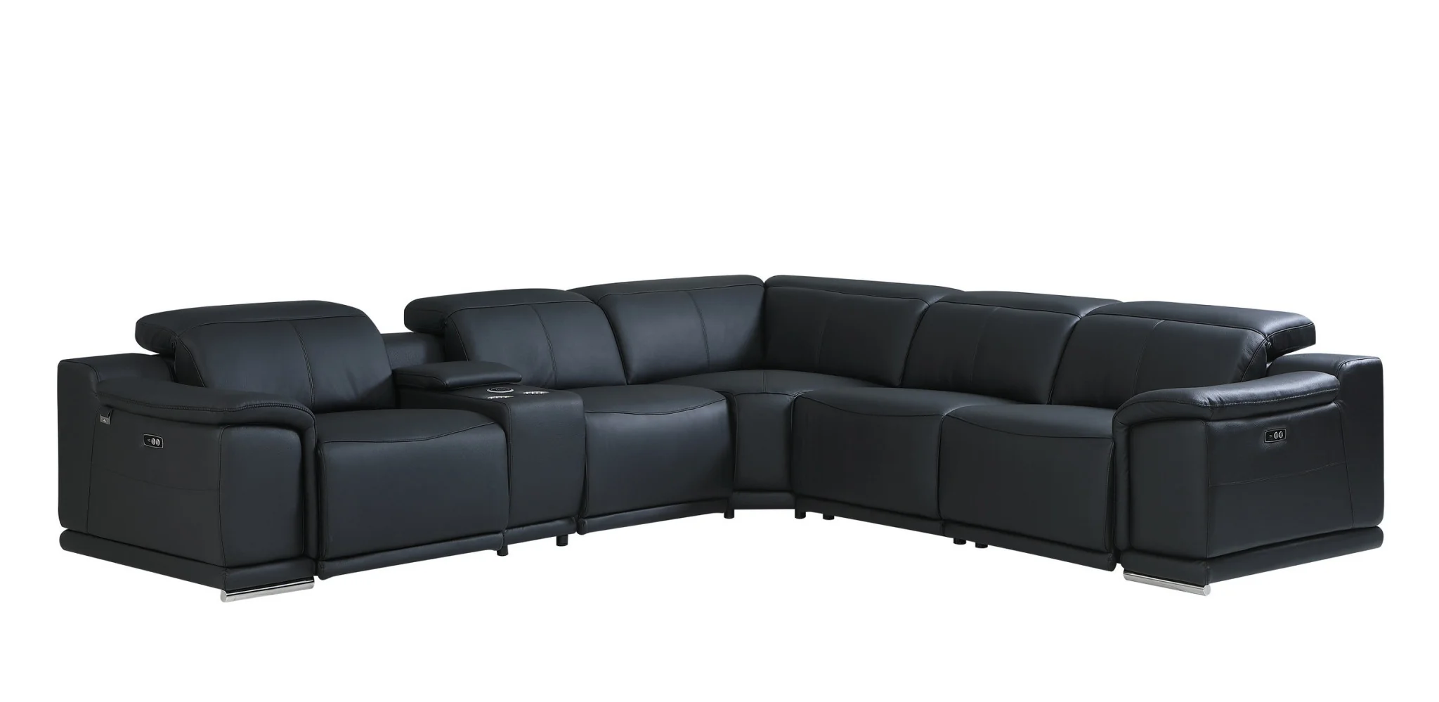 Black Italian Leather Power Reclining L Shaped Six Piece Corner Sectional With Console By Homeroots - Image 2