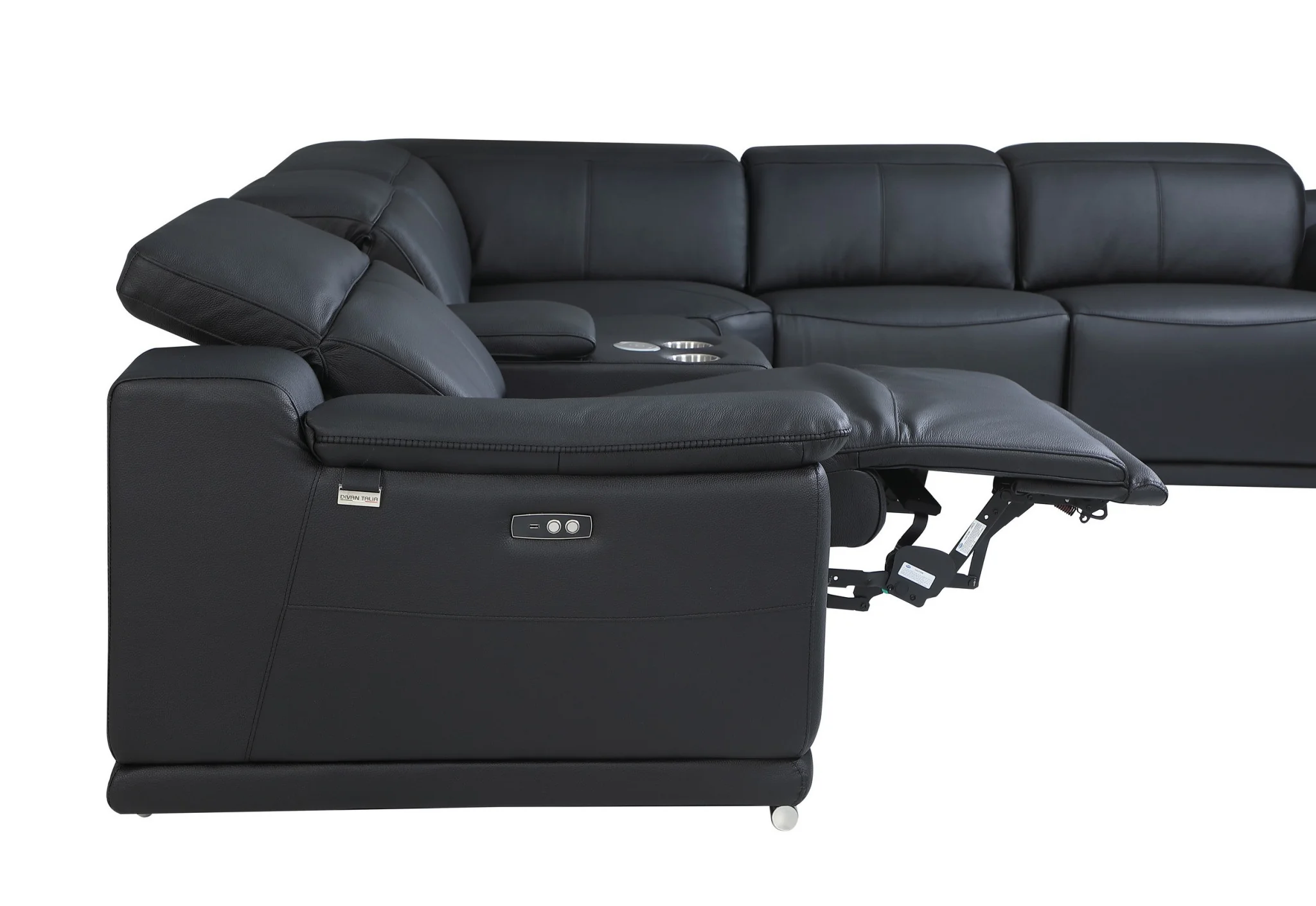 Black Italian Leather Power Reclining L Shaped Six Piece Corner Sectional With Console By Homeroots - Image 4