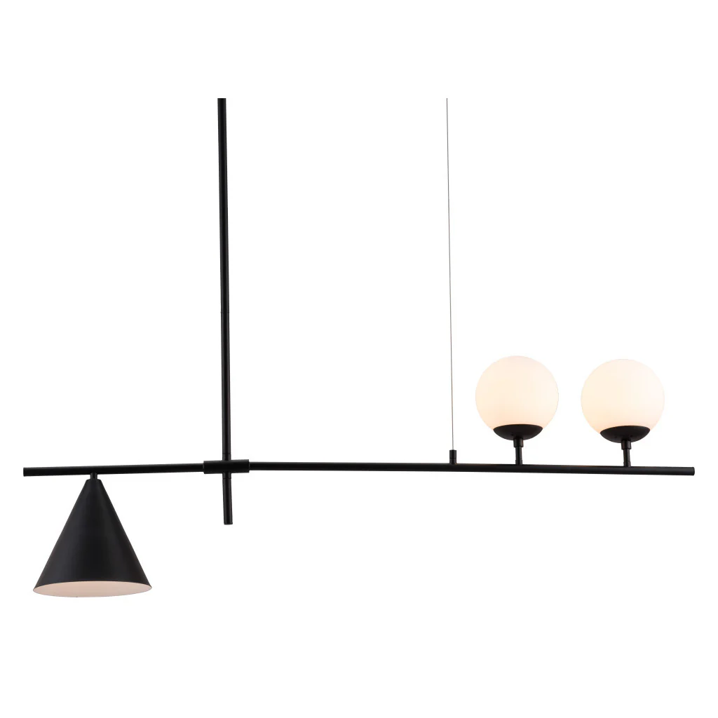 Black Kitchen Island Three Light Metal Chandelier With Black and White Shades By Homeroots - Image 2