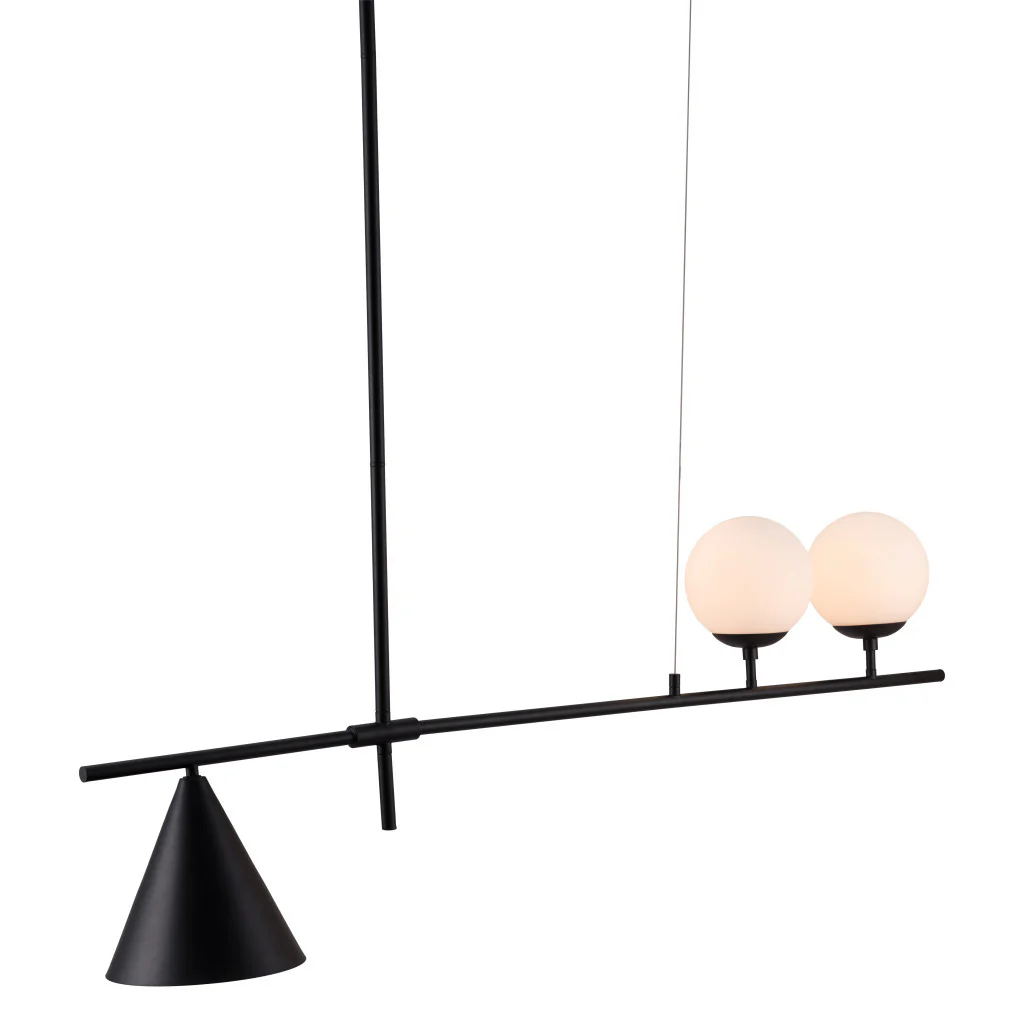 Black Kitchen Island Three Light Metal Chandelier With Black and White Shades By Homeroots - Image 5