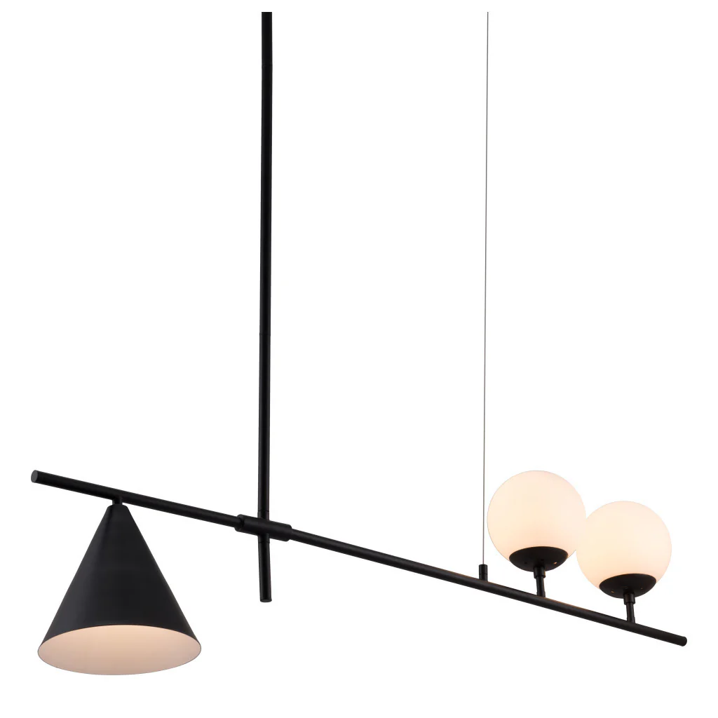 Black Kitchen Island Three Light Metal Chandelier With Black and White Shades By Homeroots - Image 6