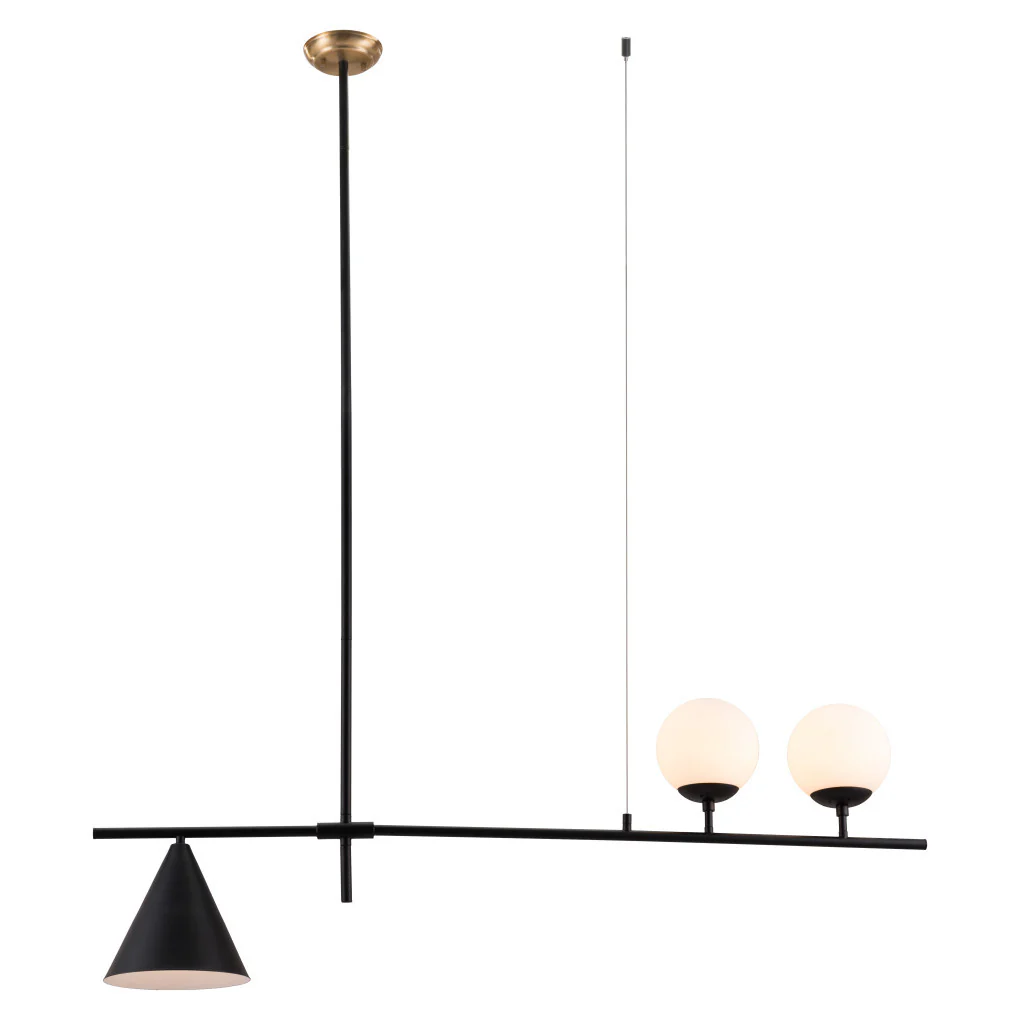 Black Kitchen Island Three Light Metal Chandelier With Black and White Shades By Homeroots - Image 7