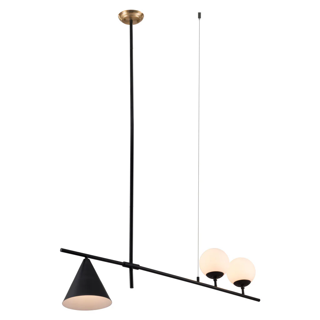 Black Kitchen Island Three Light Metal Chandelier With Black and White Shades By Homeroots - Image 8
