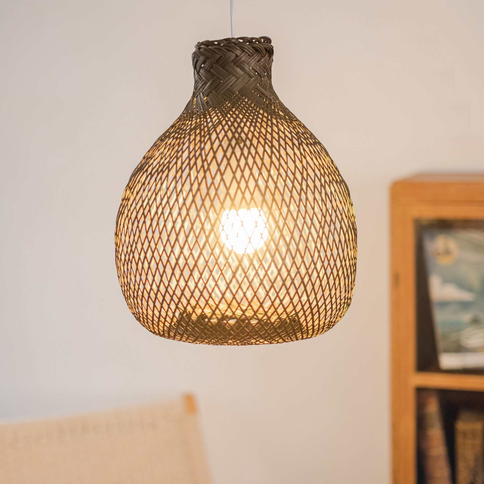 Black Kun Ya Na - Bamboo Pendant Light Shade (10 - 11 Inches) By Thaihome - Image 2