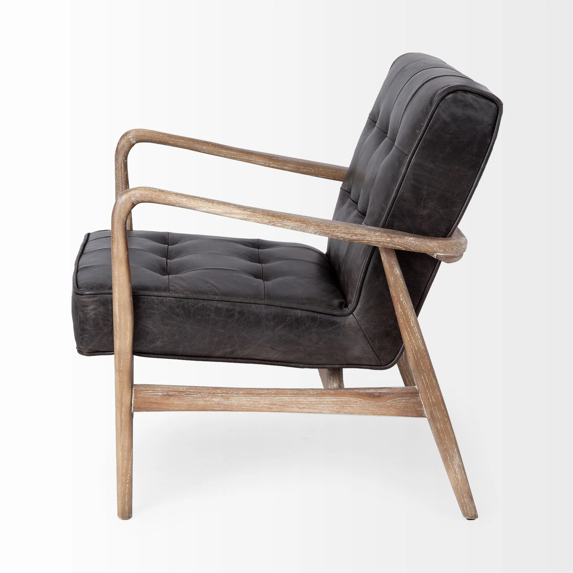 Black Leather Accent Chair with Wrapped Ash Wood Frame By Homeroots - Image 3