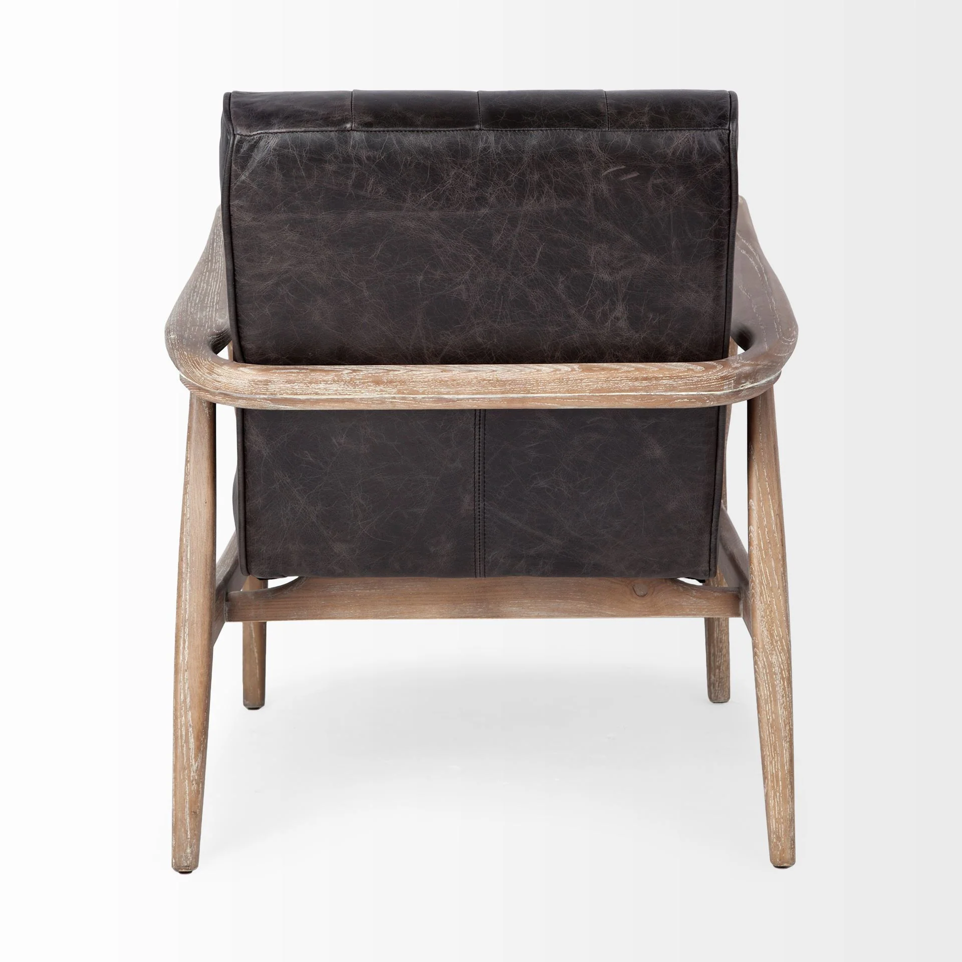 Black Leather Accent Chair with Wrapped Ash Wood Frame By Homeroots - Image 4