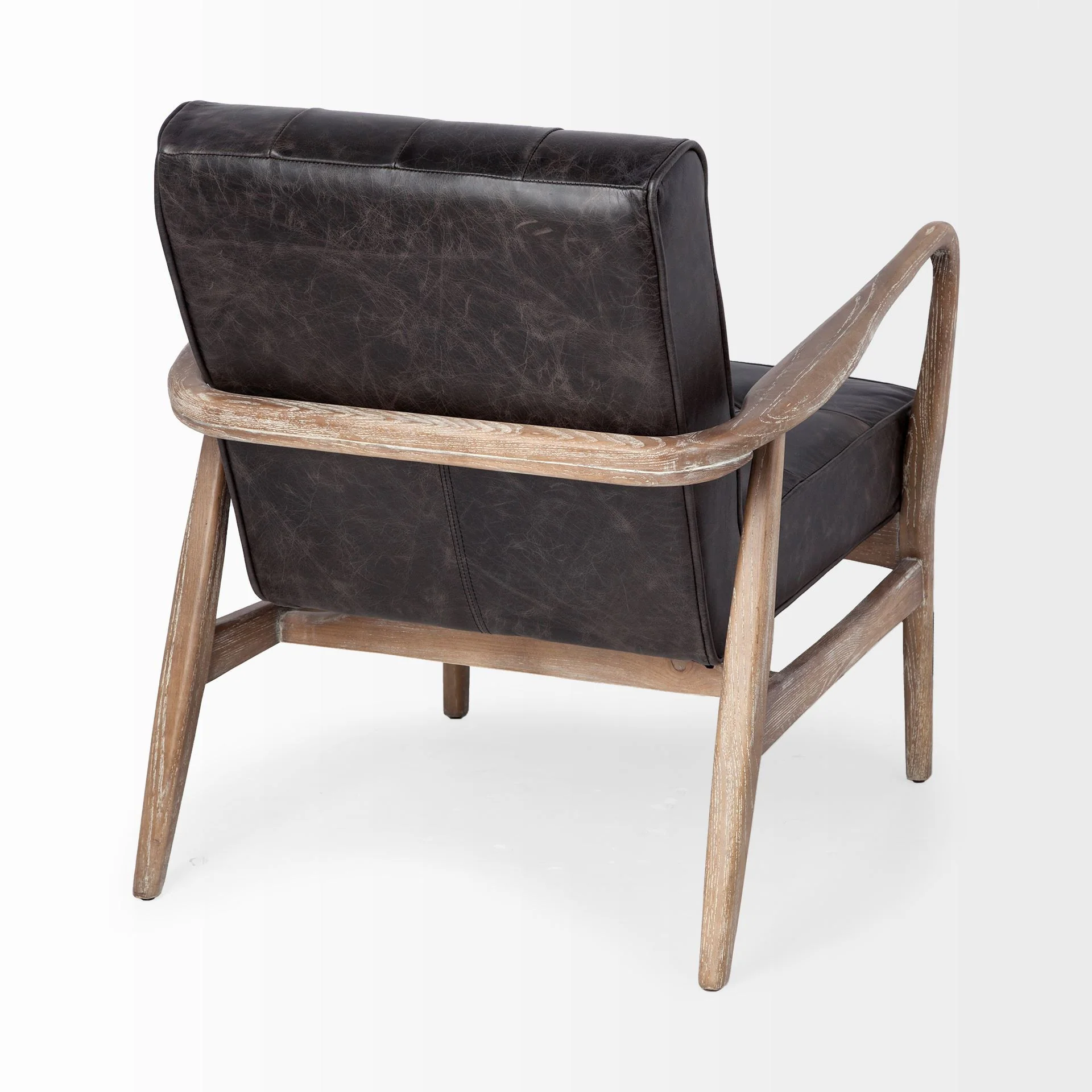 Black Leather Accent Chair with Wrapped Ash Wood Frame By Homeroots - Image 5